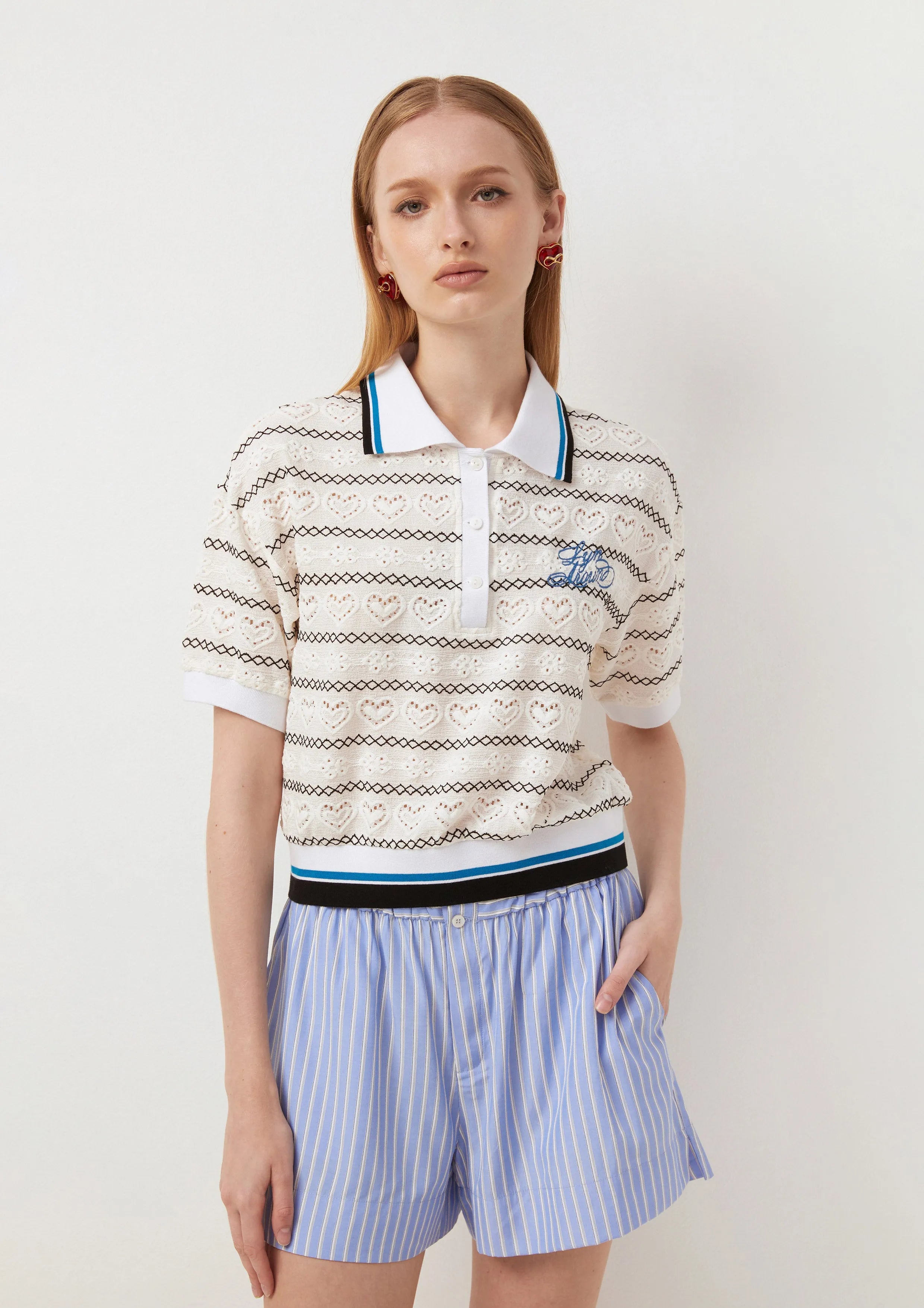 Heart Lace Polo Top Too Cool For School