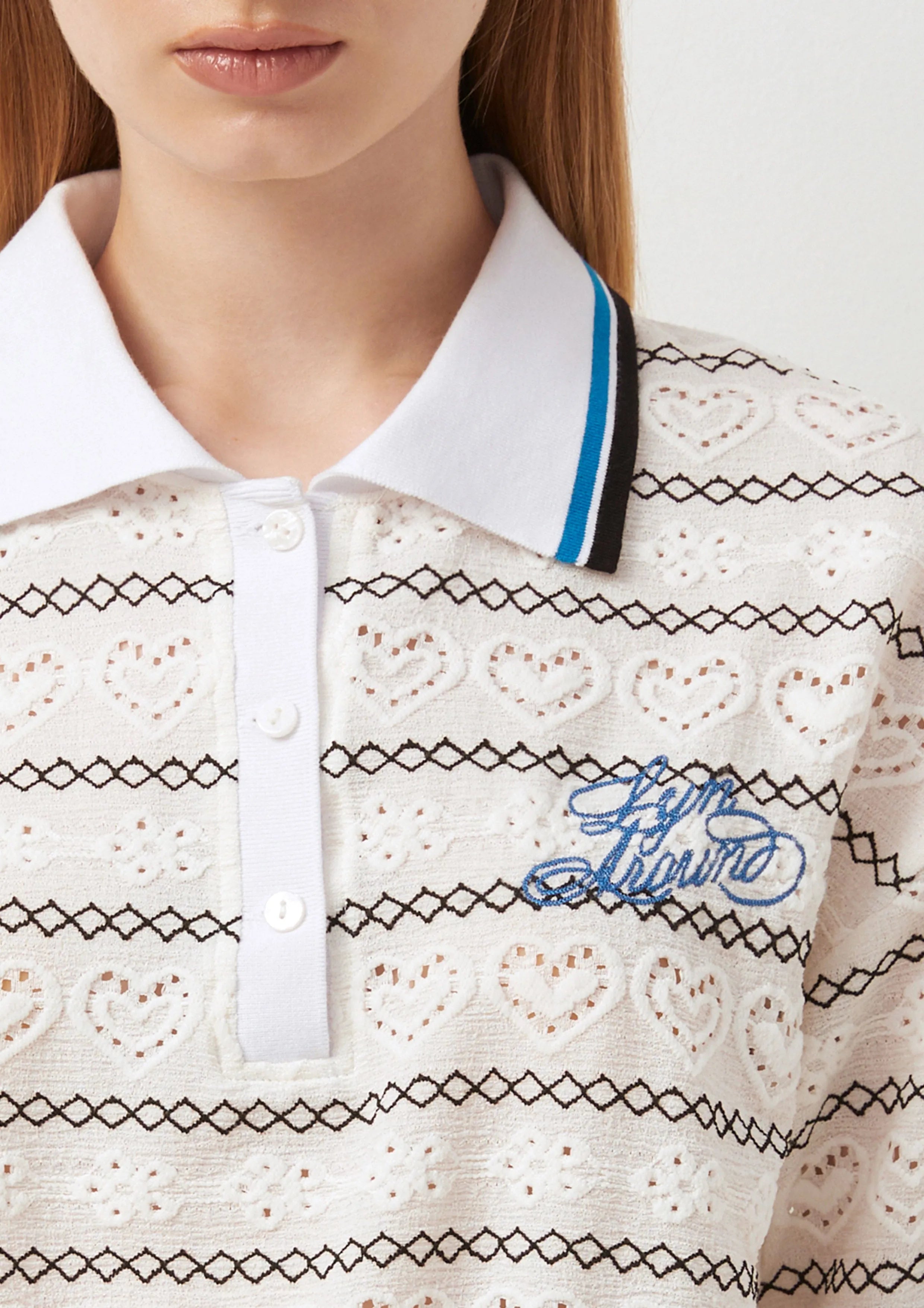 Heart Lace Polo Top Too Cool For School