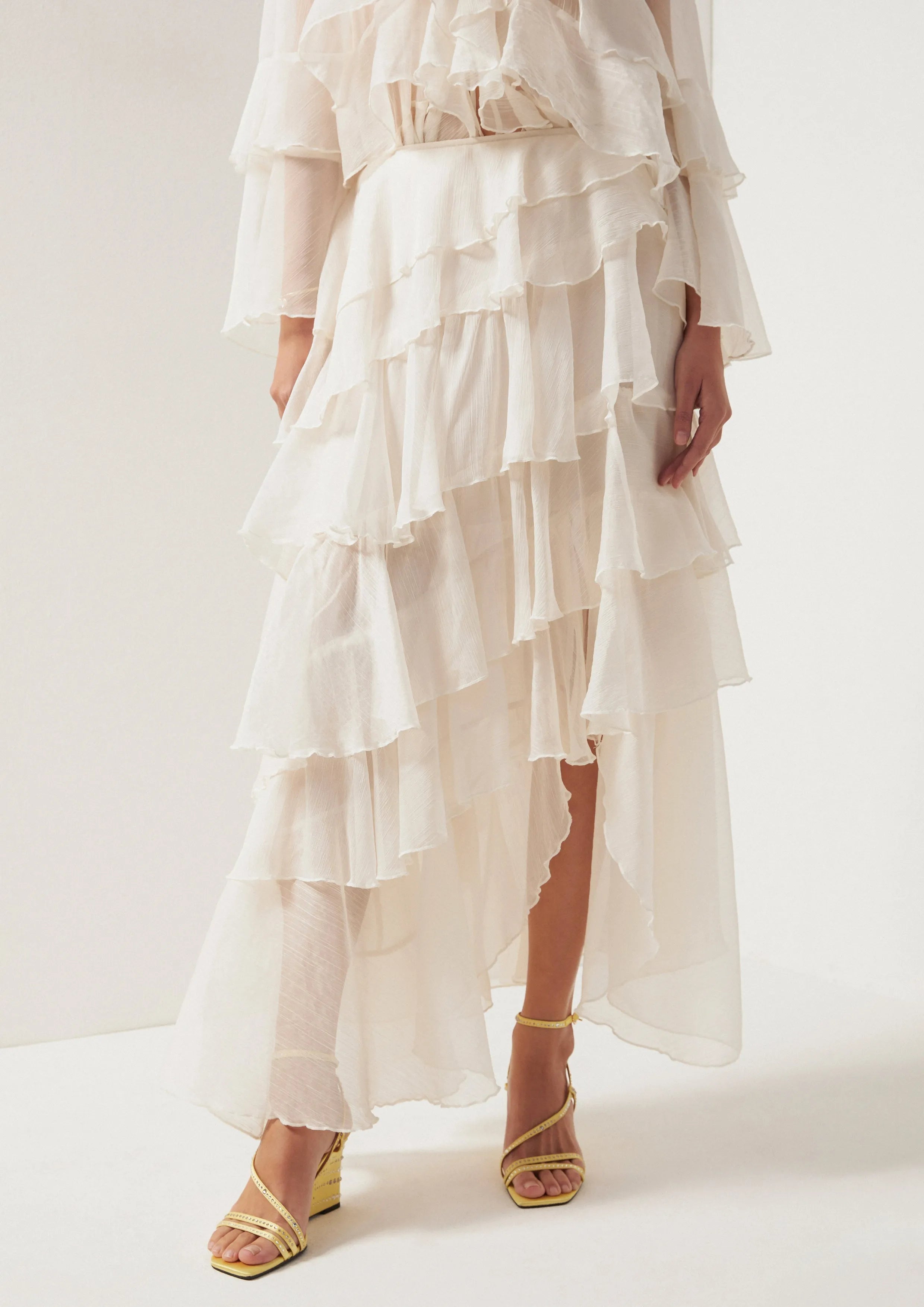 Ruffle Layered Asymmetric Maxi Skirt