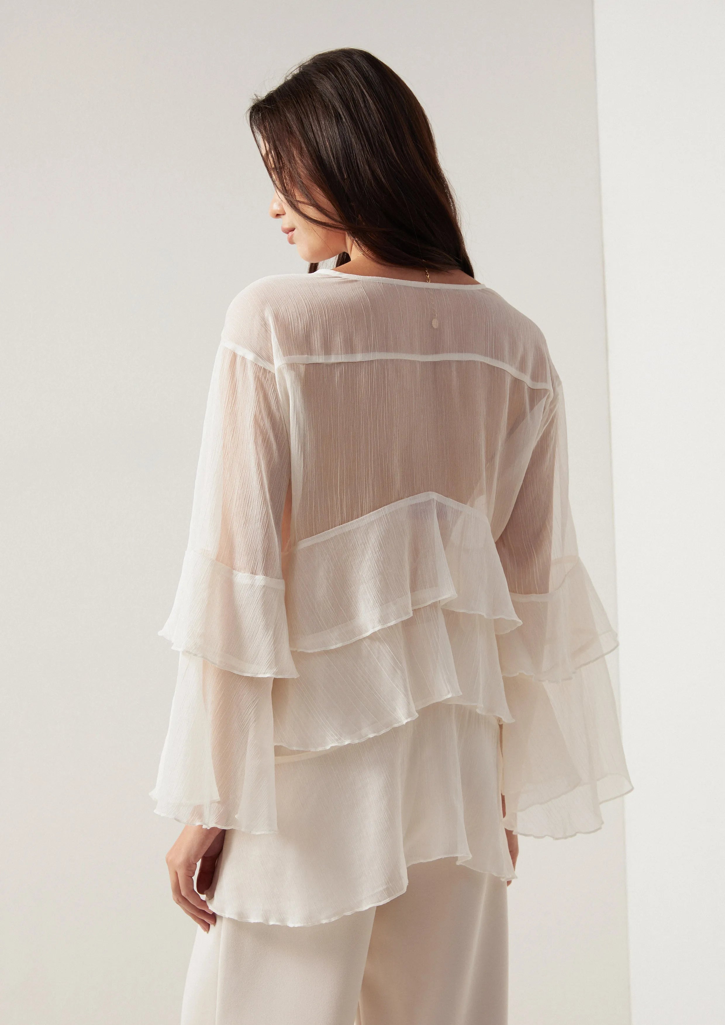 Ruffle Tiered Sheer Chiffon Blouse