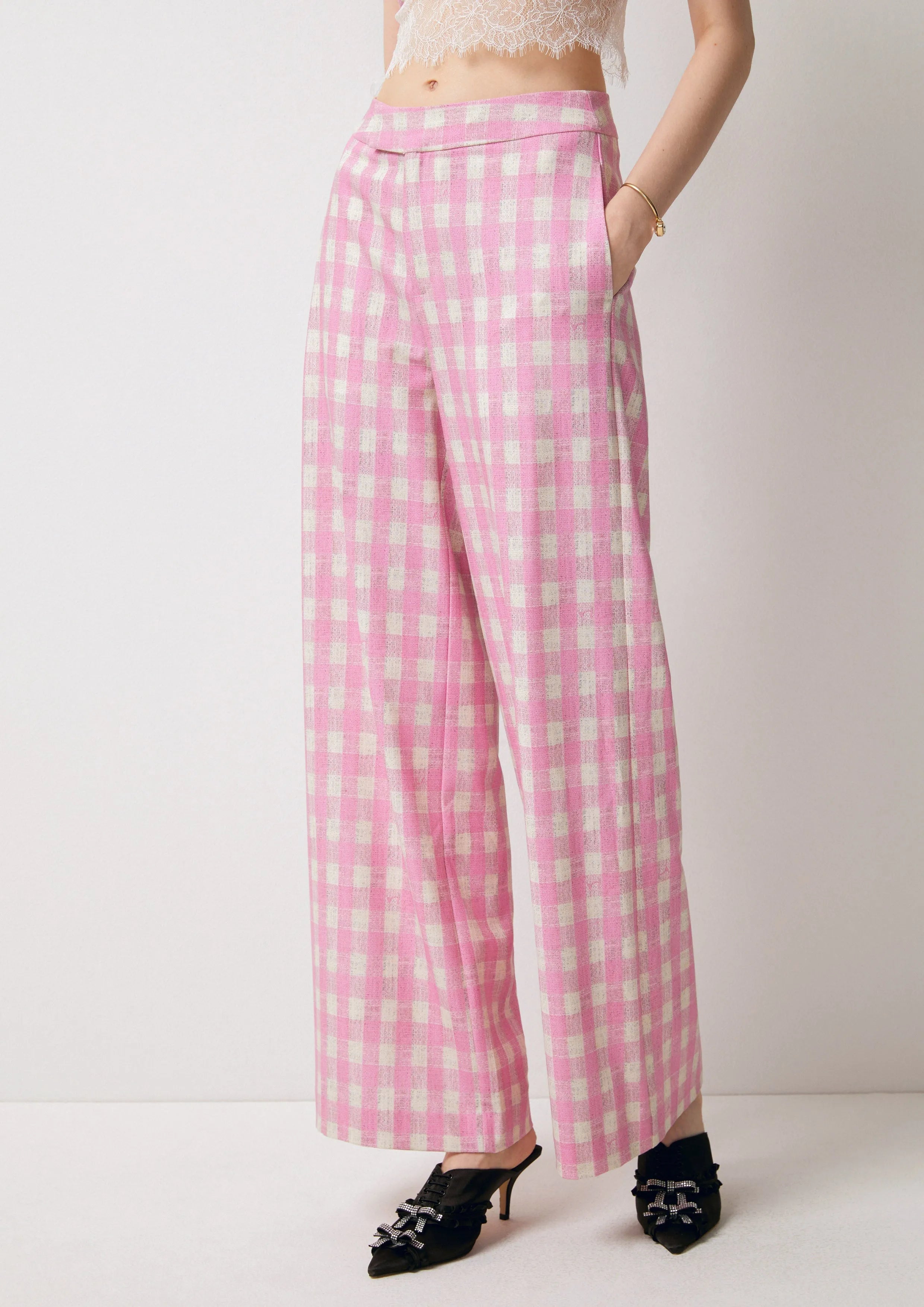 Gingham Wide-Leg Pants The Canine Whisperer
