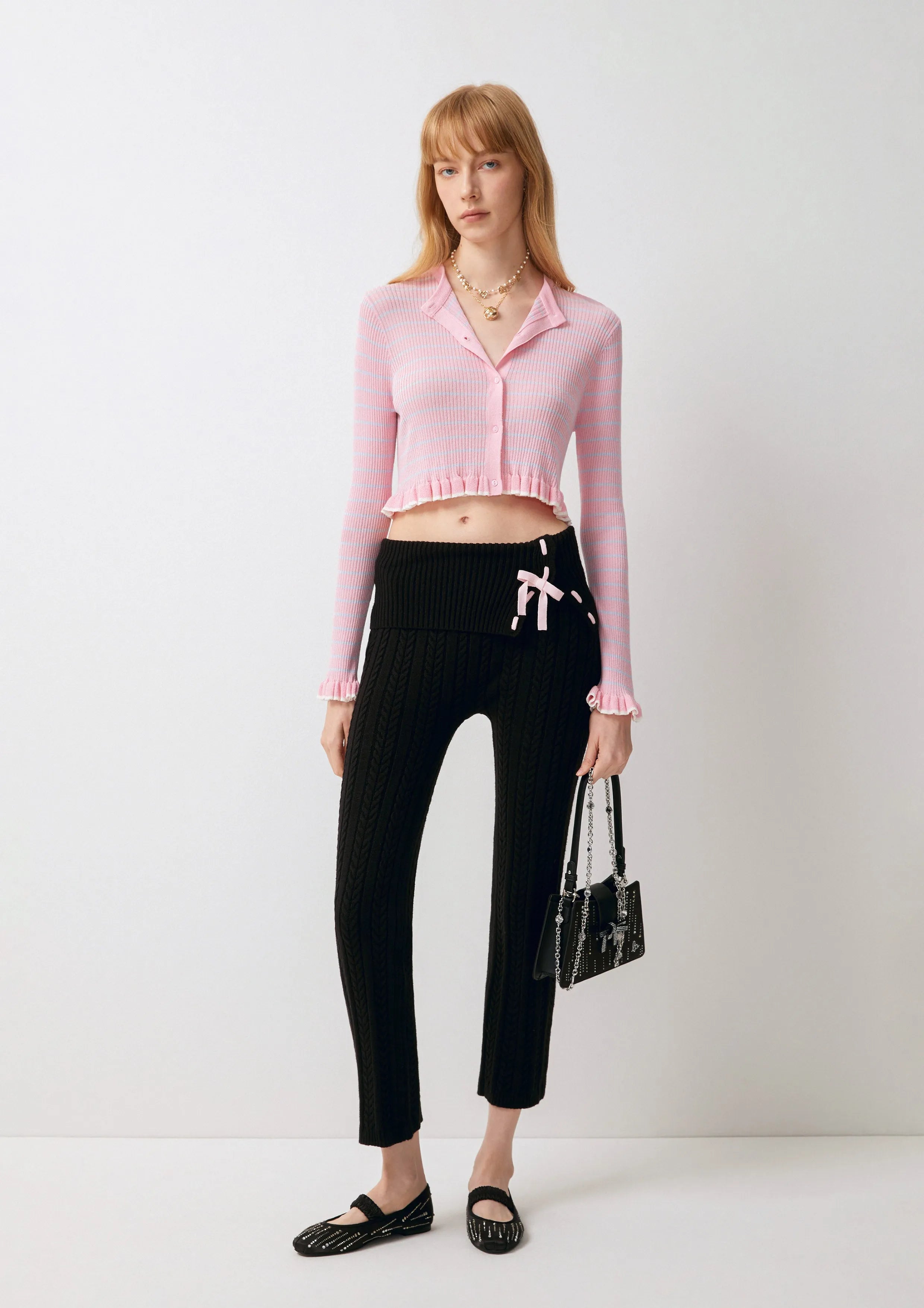 Striped Slim-Fit Knit Crop Cardigan Cool Girl