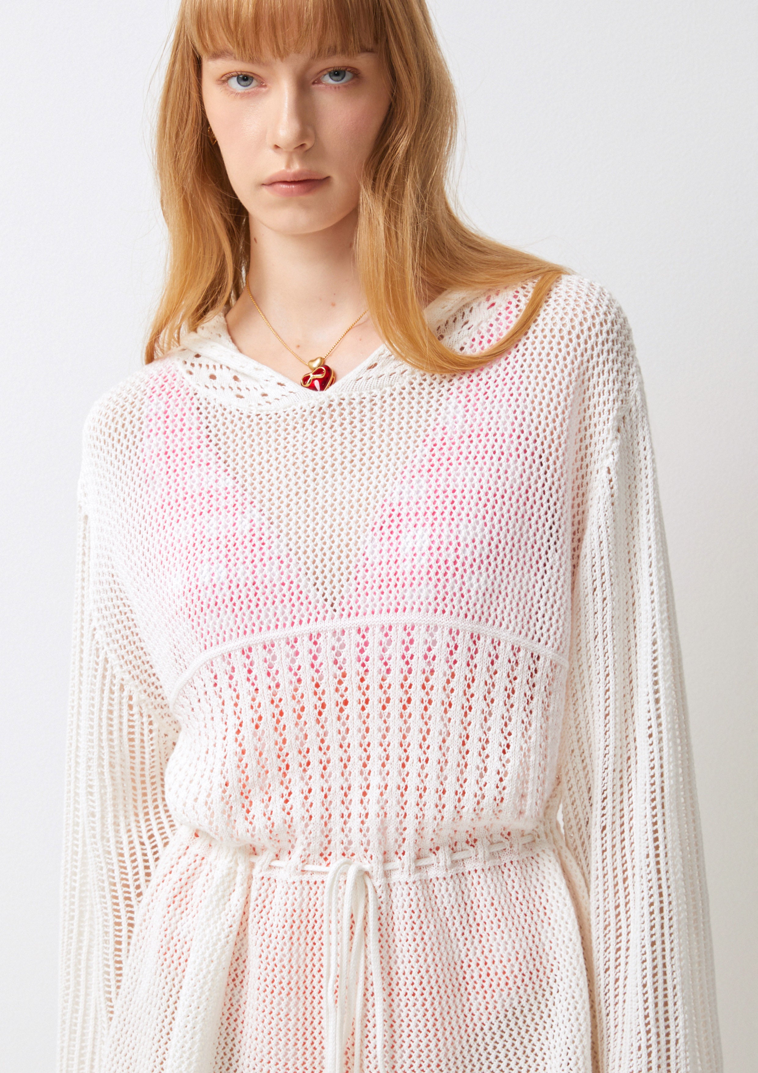 เสื้อฮู้ด ผ้าถักตาข่าย แต่งเชือกผูกเอว Fruity Whimsical