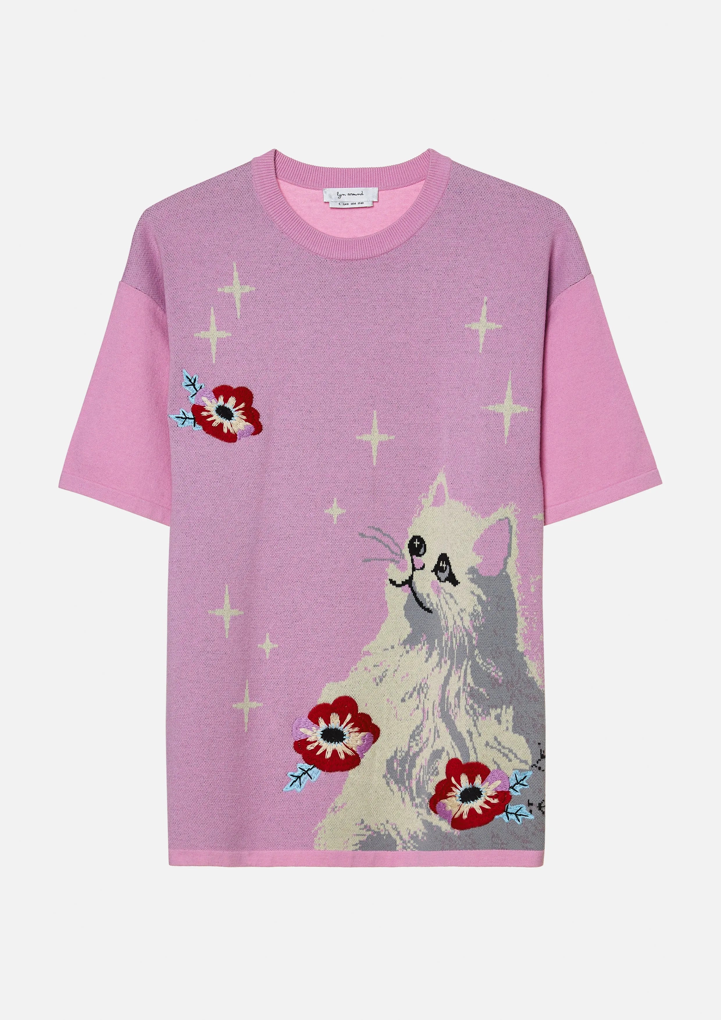 เสื้อยืด ทรงโอเวอร์ไซส์ ลายแมว ดอกไม้ Symphony of Petals