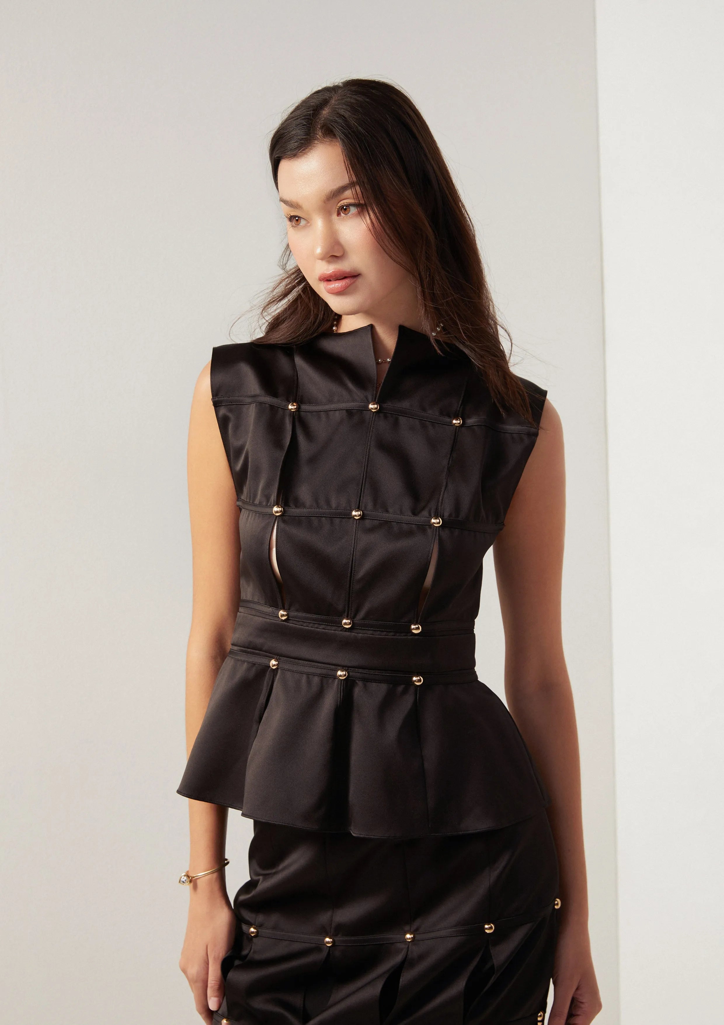 Metallic Stud Sleeveless Peplum Top