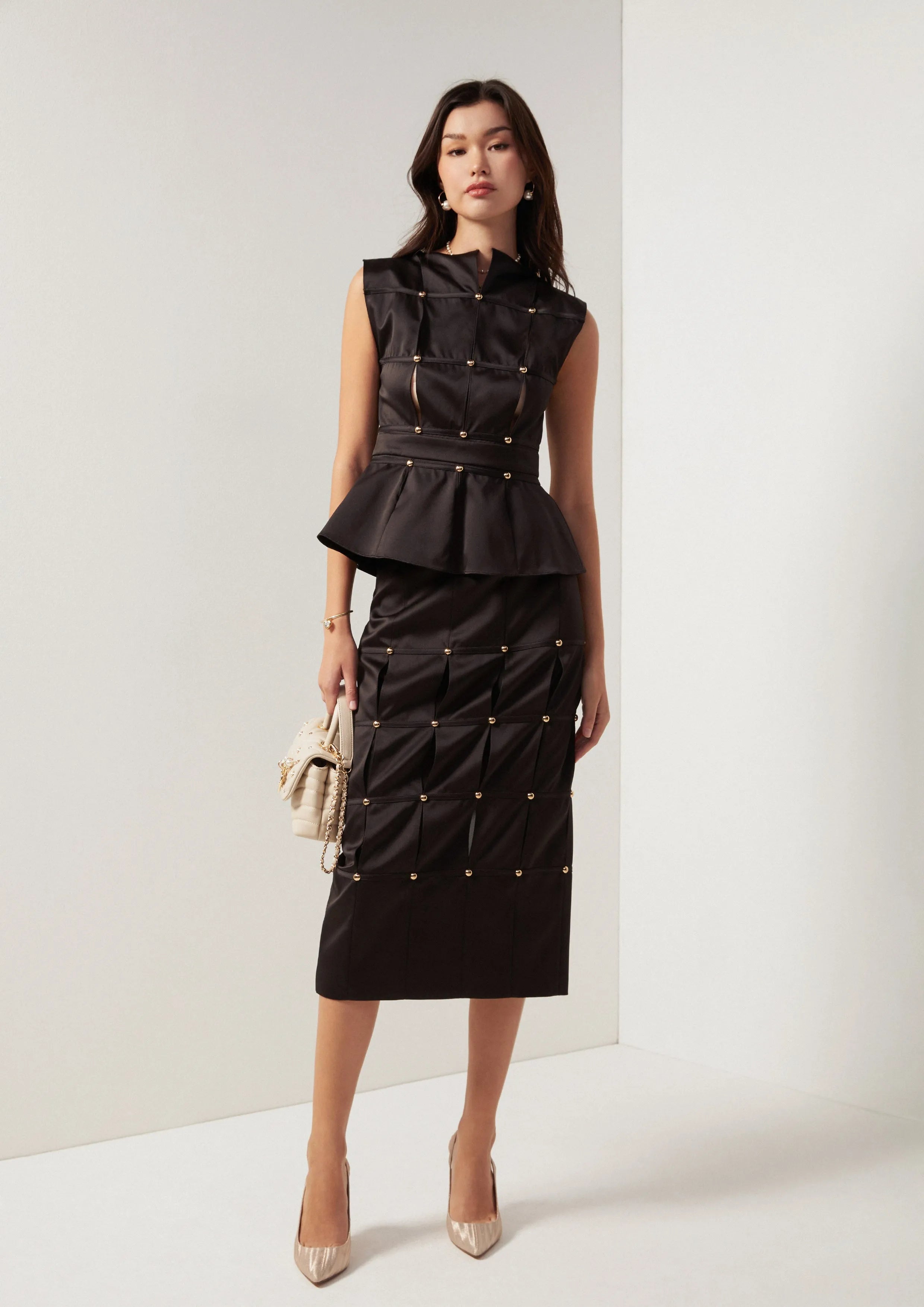 Metallic Stud Sleeveless Peplum Top