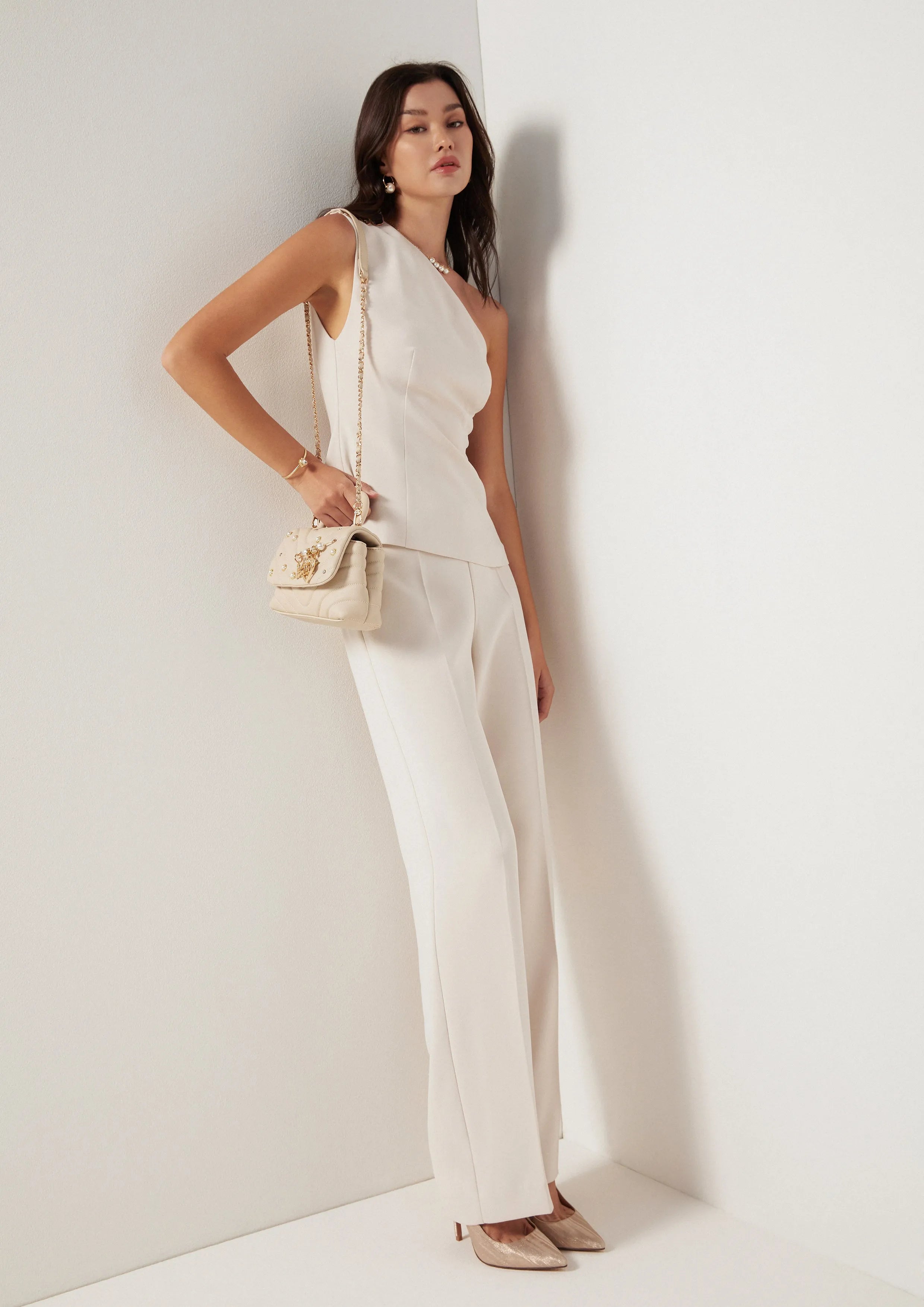 Gold Tone Hardware One-Shoulder Top