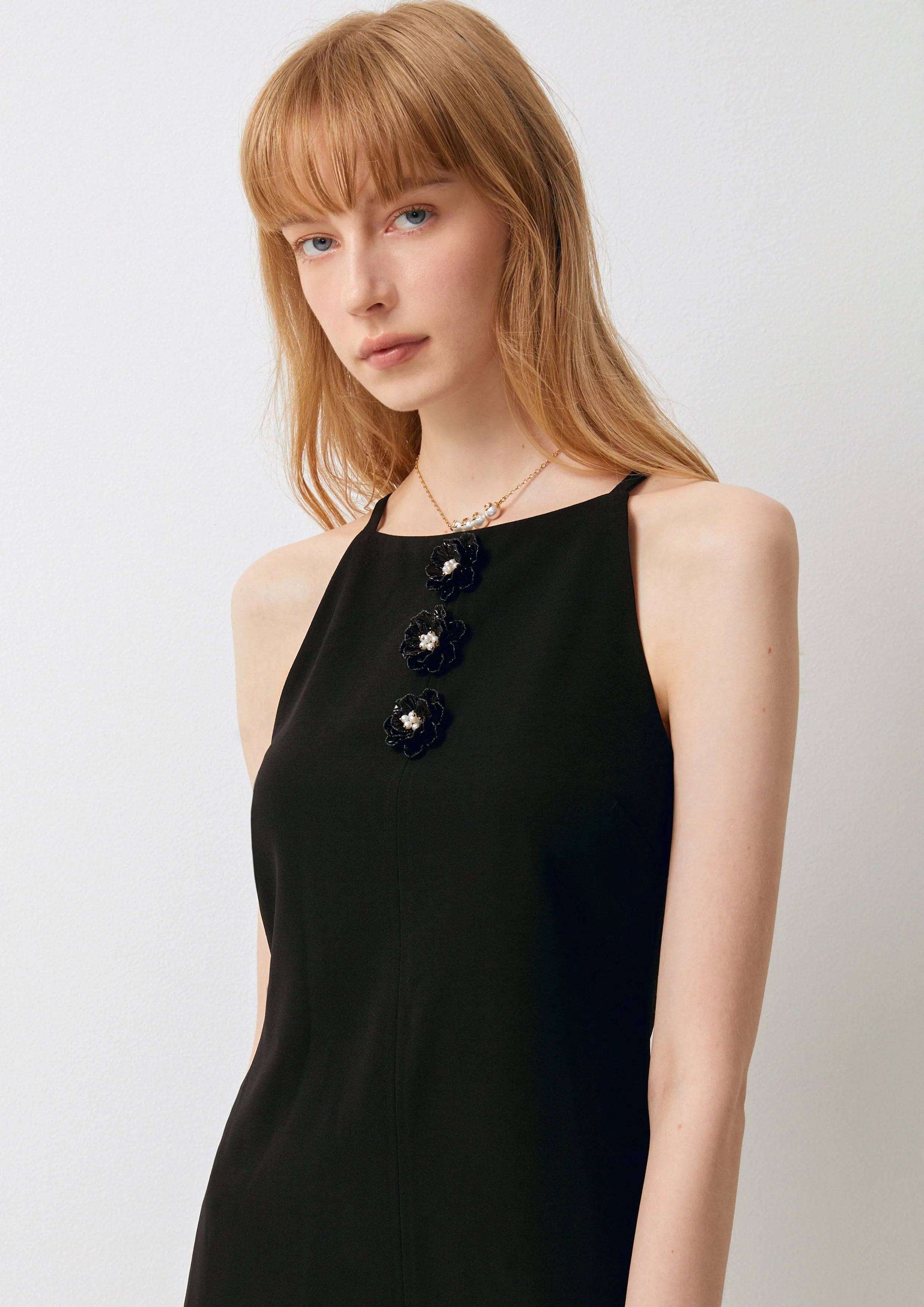 Flower Button Sleeveless Mini Dress Pas De Deux