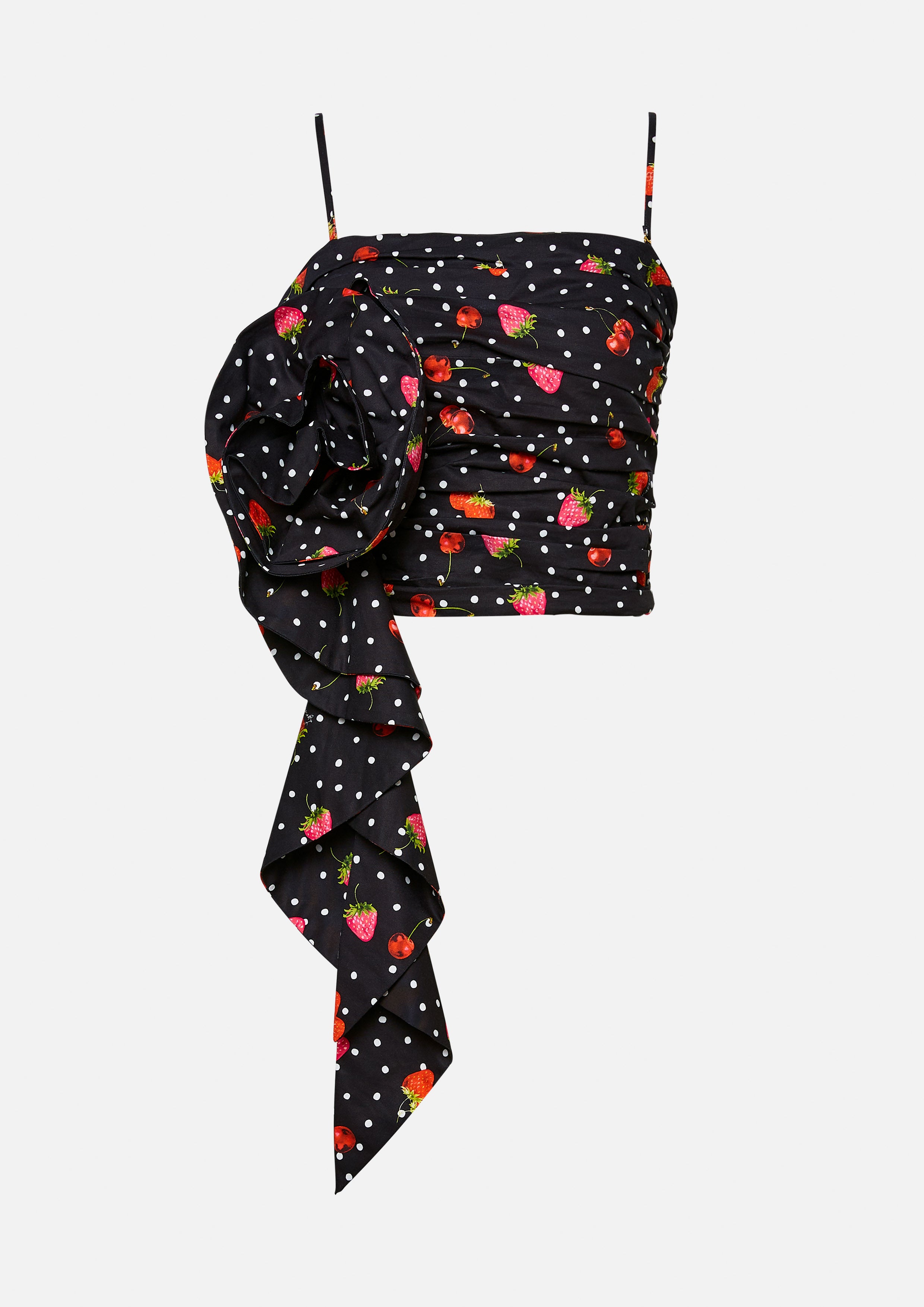 เสื้อสายเดี่ยว ทรงครอป แต่งจับจีบโบว์ดอกไม้ Fruity Whimsical