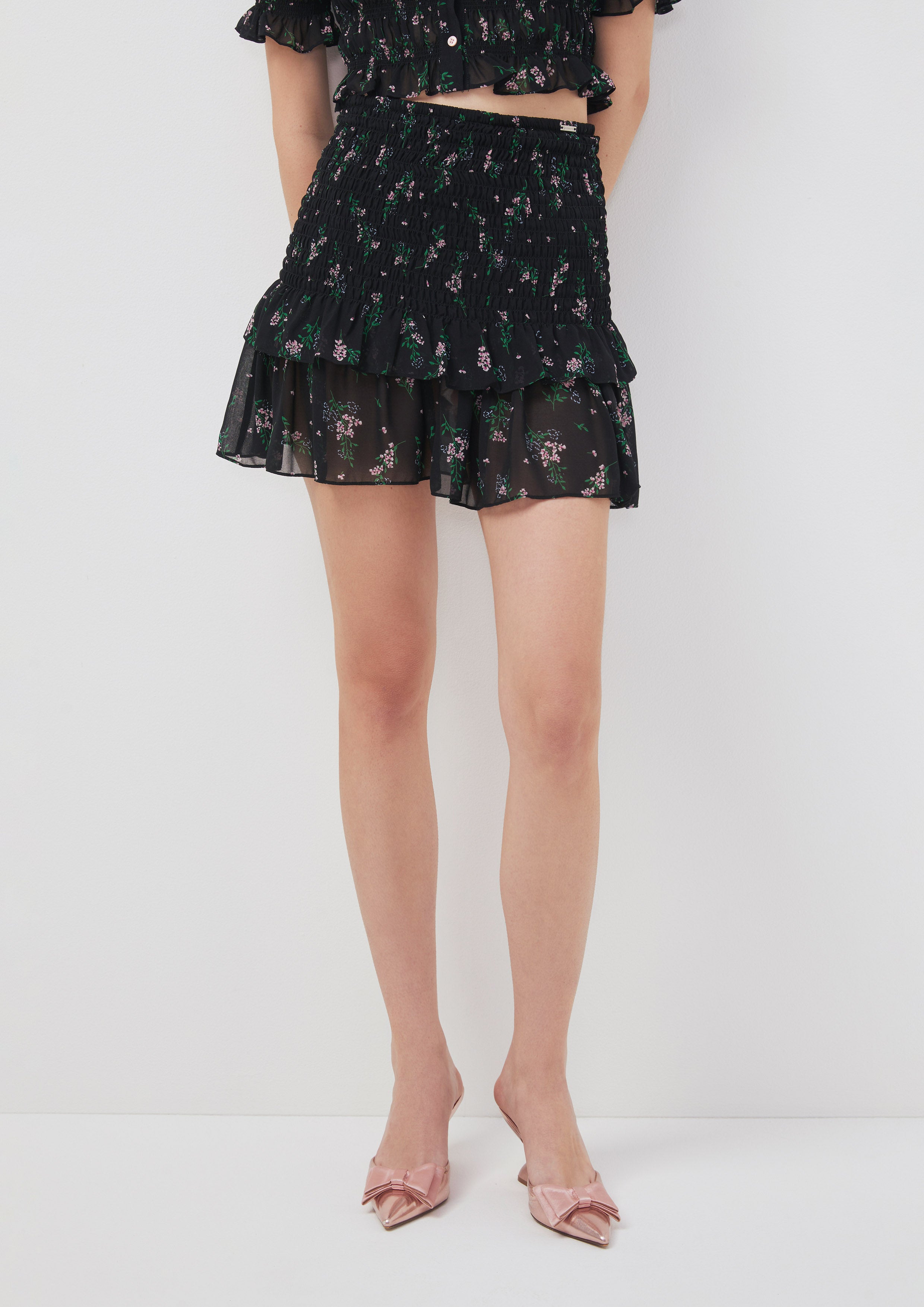 Midnight Garden Sheer Layer Mini Skirt Romantic Rosy