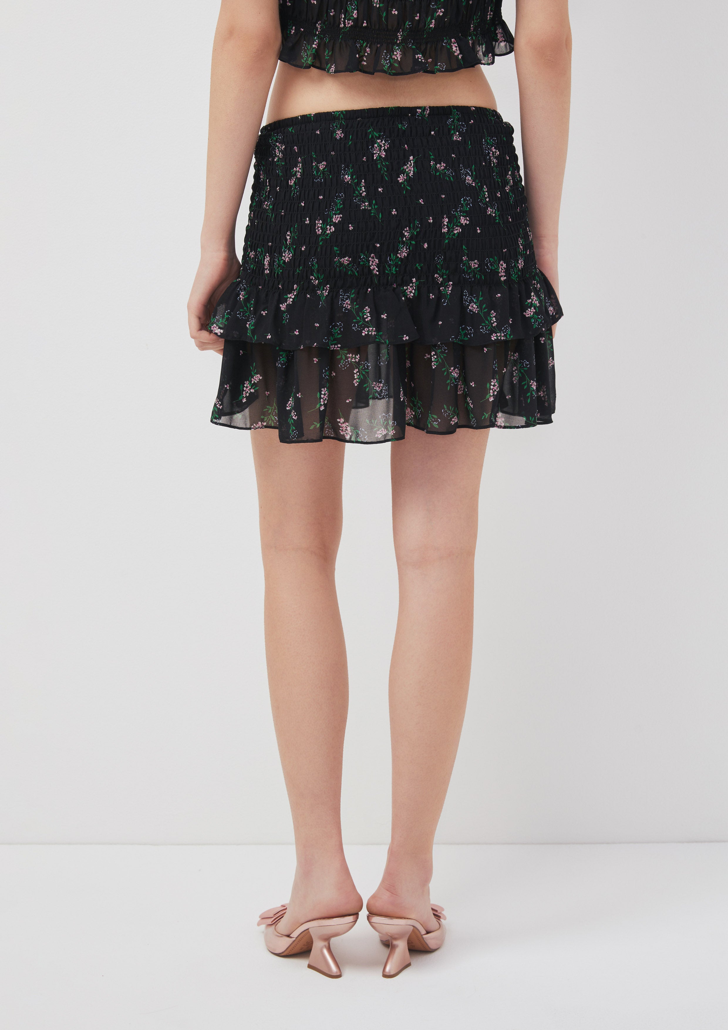 Midnight Garden Sheer Layer Mini Skirt Romantic Rosy