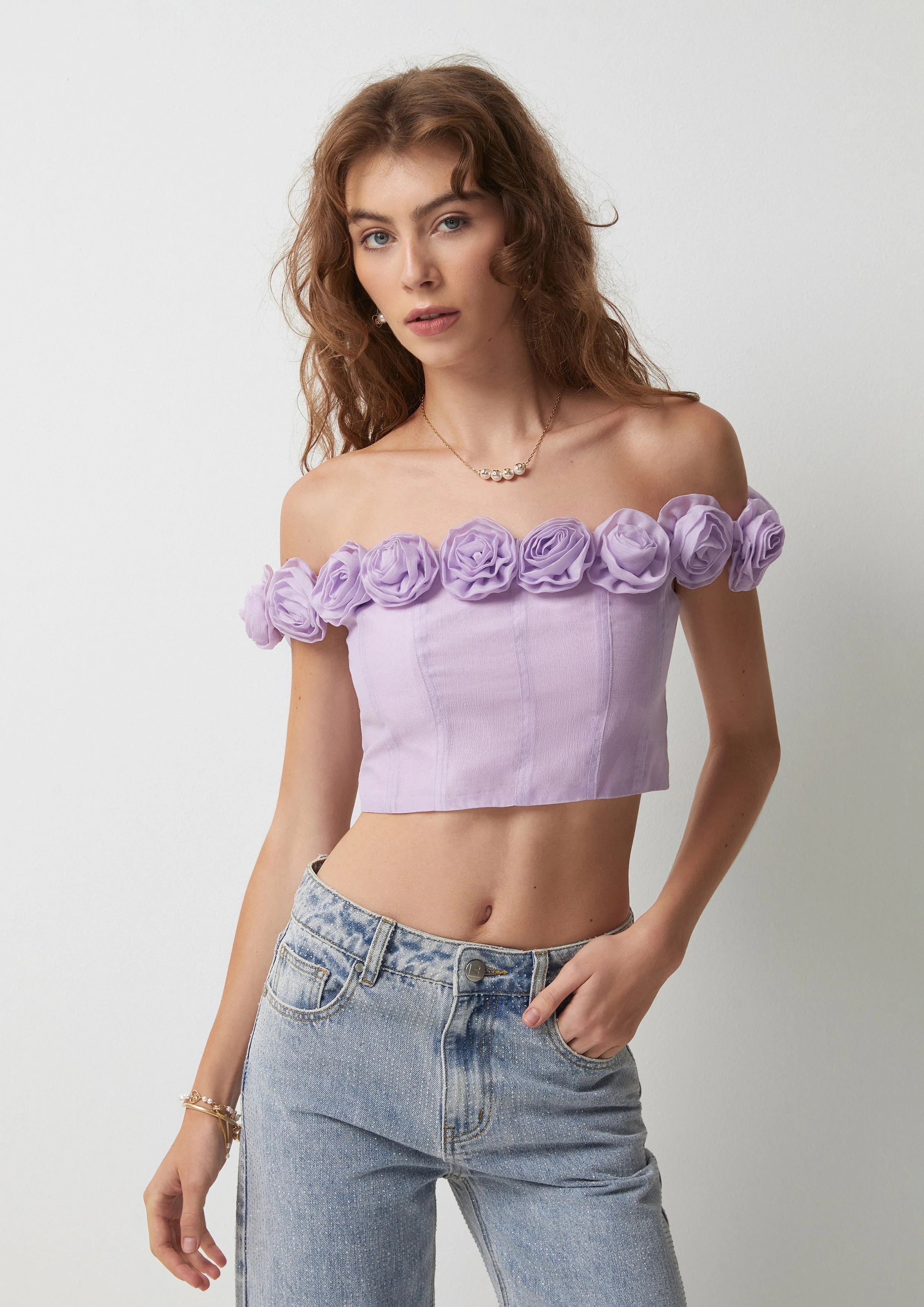 Roses Off-Shoulder Crop Top Rustic Haven