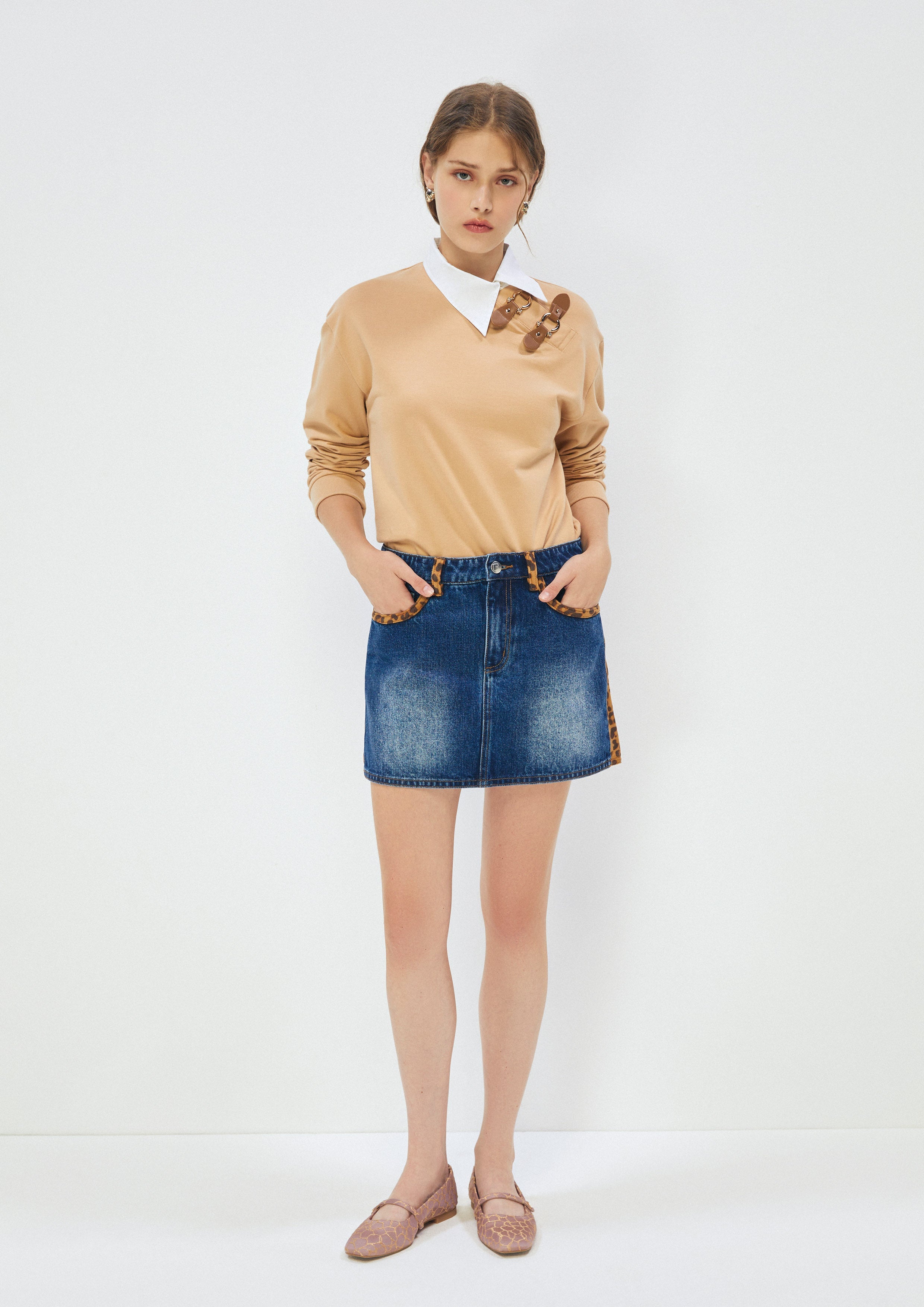 Leopard Trim Denim Mini Skirt Safari Vibes