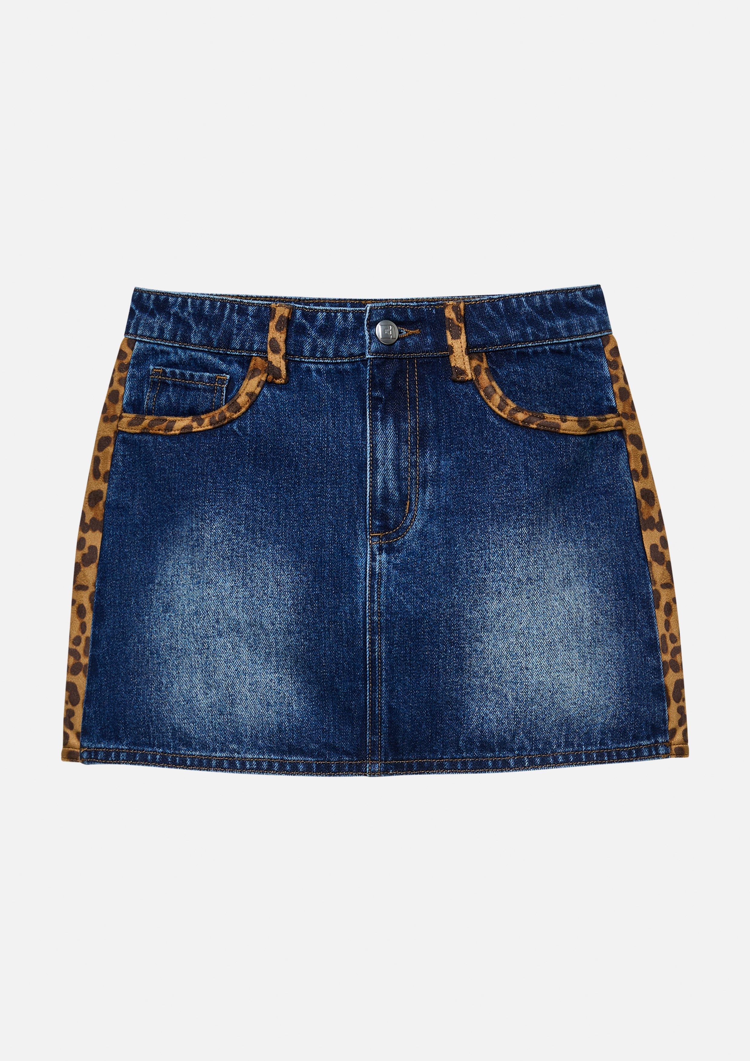 Leopard Trim Denim Mini Skirt Safari Vibes