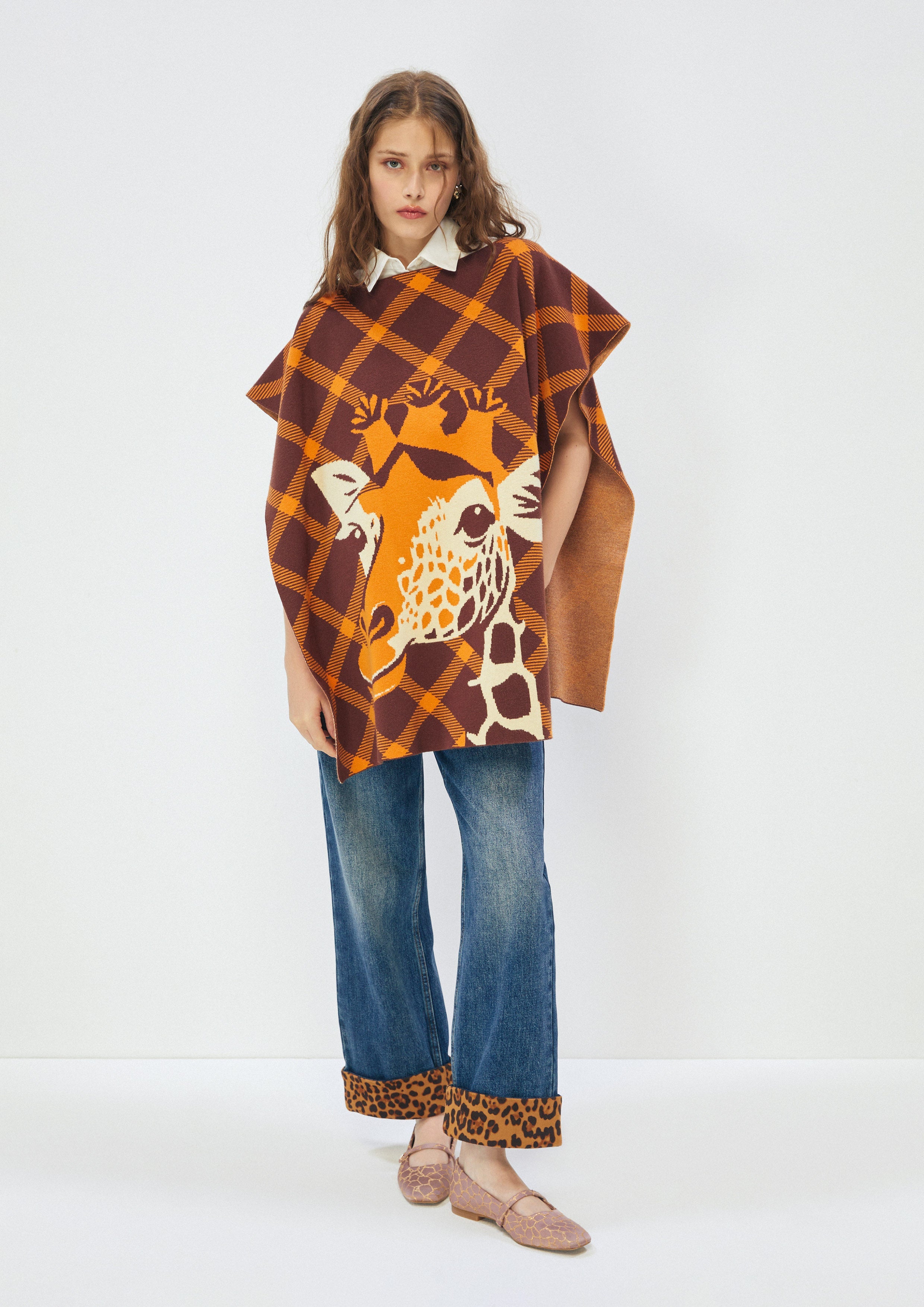 Giraffe Check Knit Poncho Top