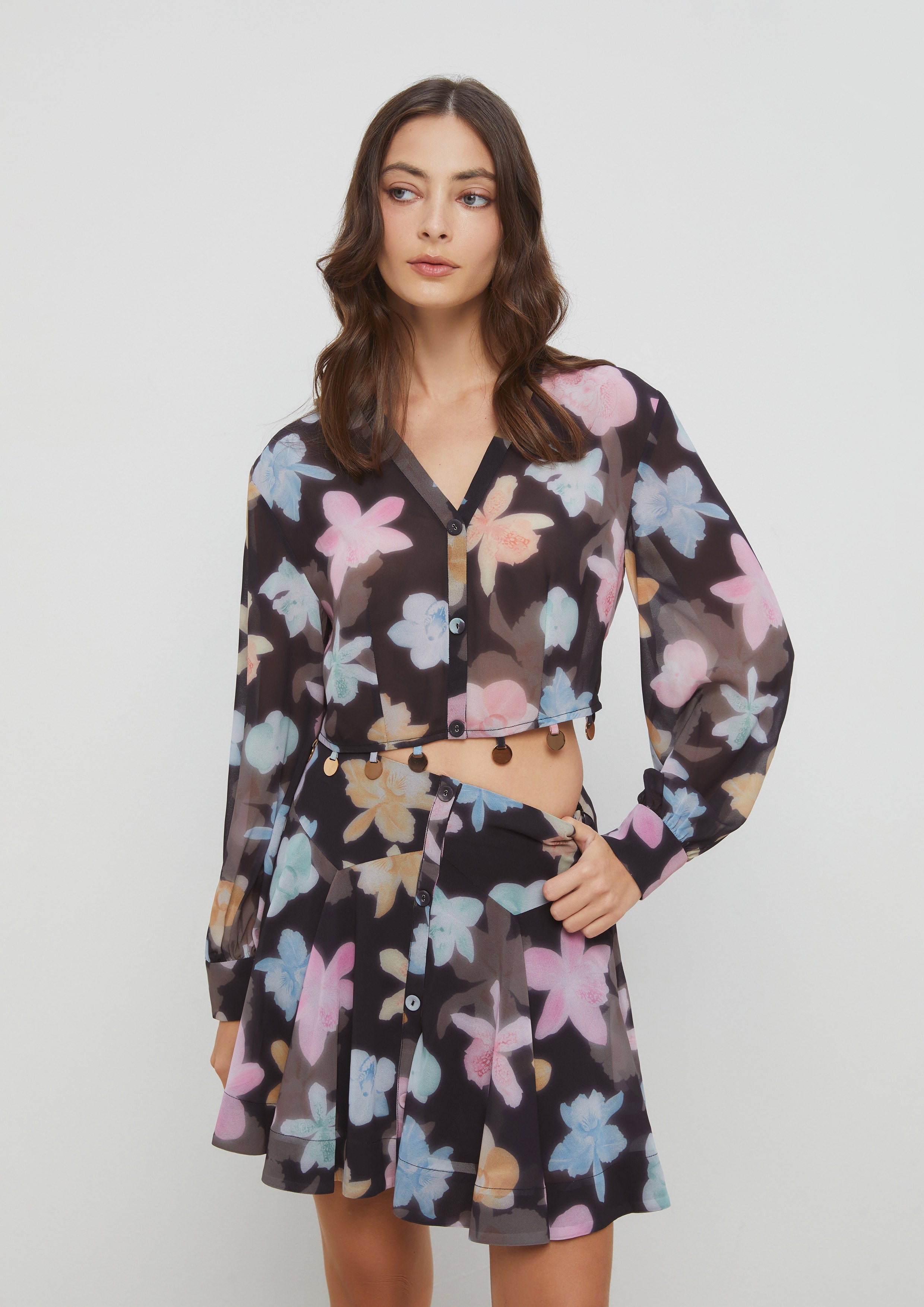 Floral Print Long Sleeve Top Eclipse Garden