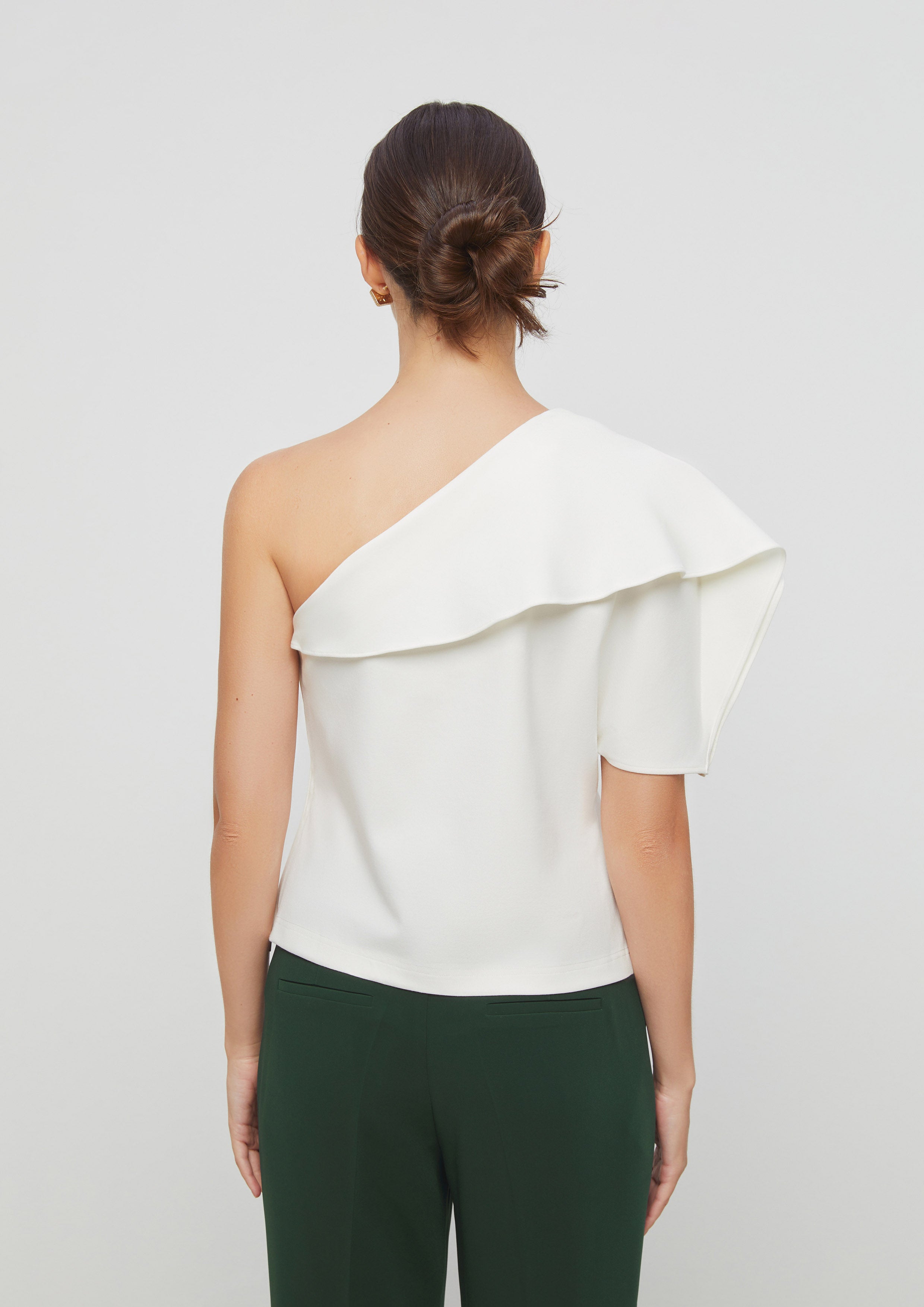 One-Shoulder Ruffle Trim Top Eclipse Garden