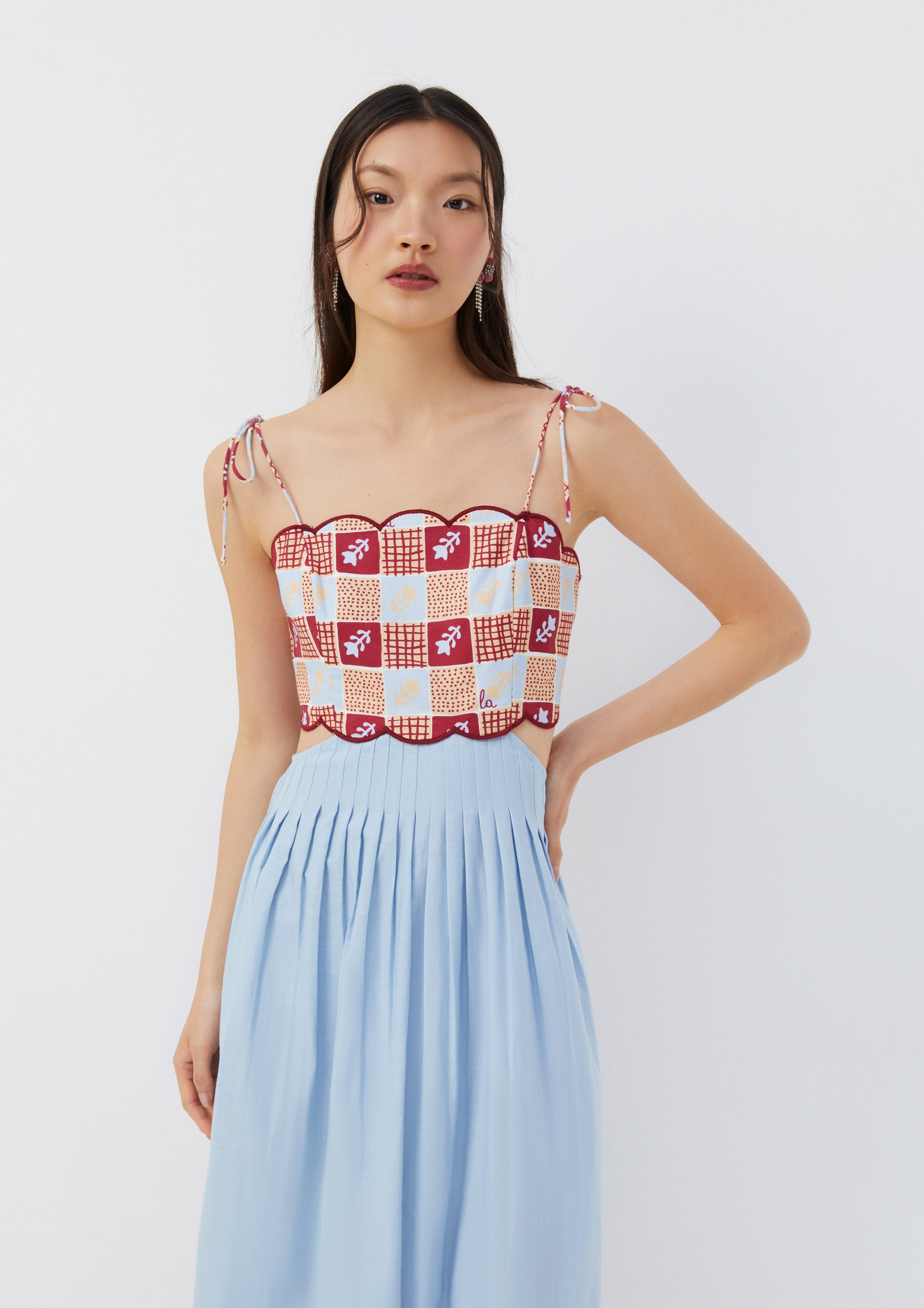Scallop-Trim Printed Pleated Midi Dress Roar of Serengeti