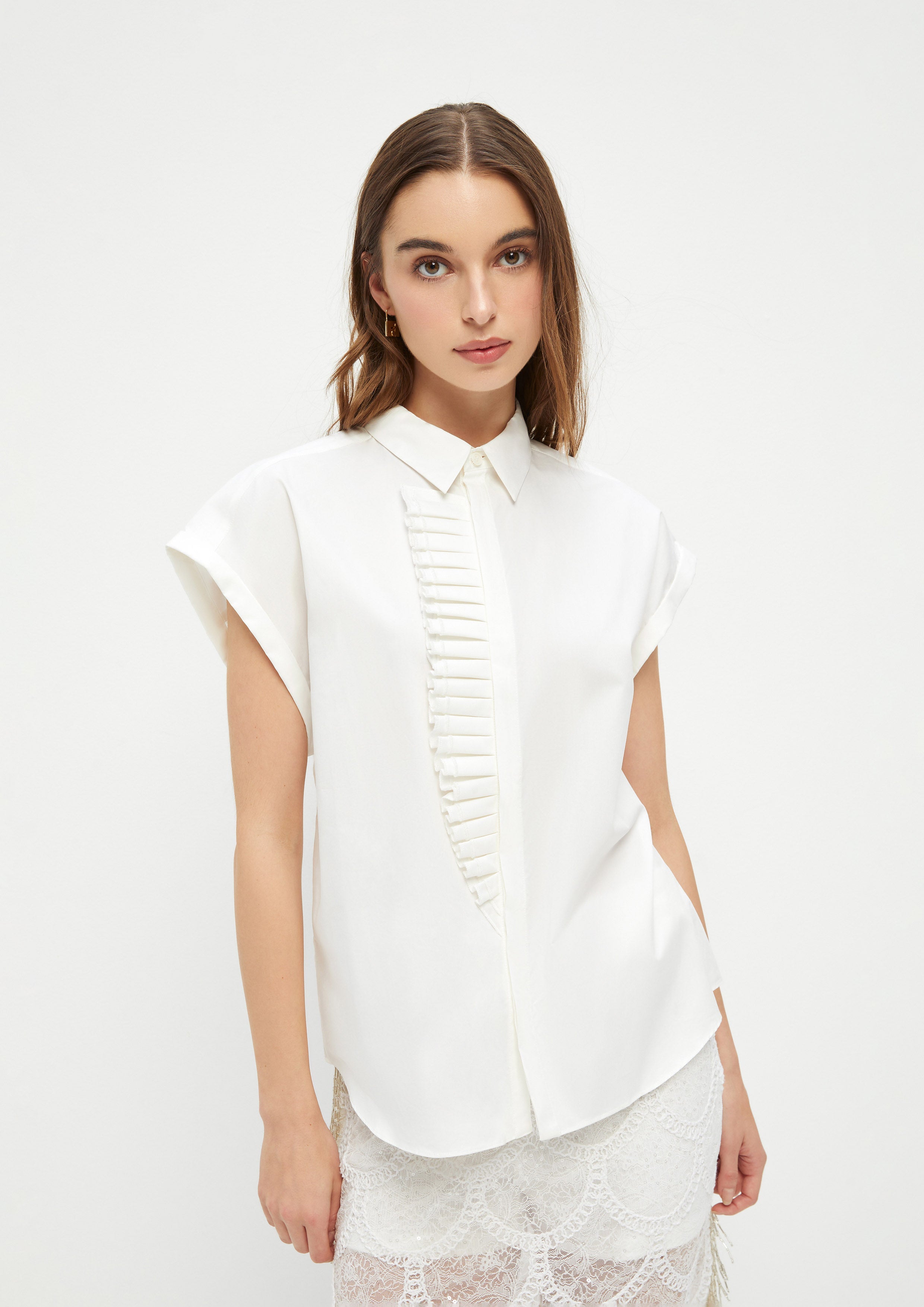 Ruffle Trim Sleeveless Shirt Ndoto Field