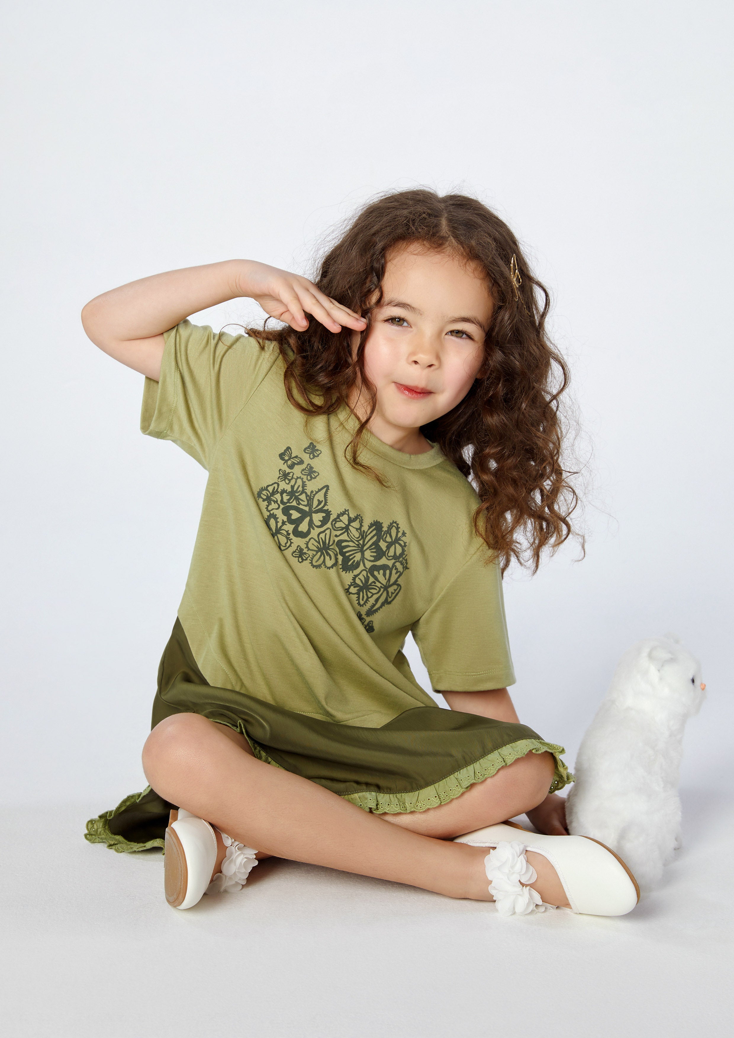 Frill Trim Asymmetric Skirt Mini Dress For Girl Woodland Wonderlust