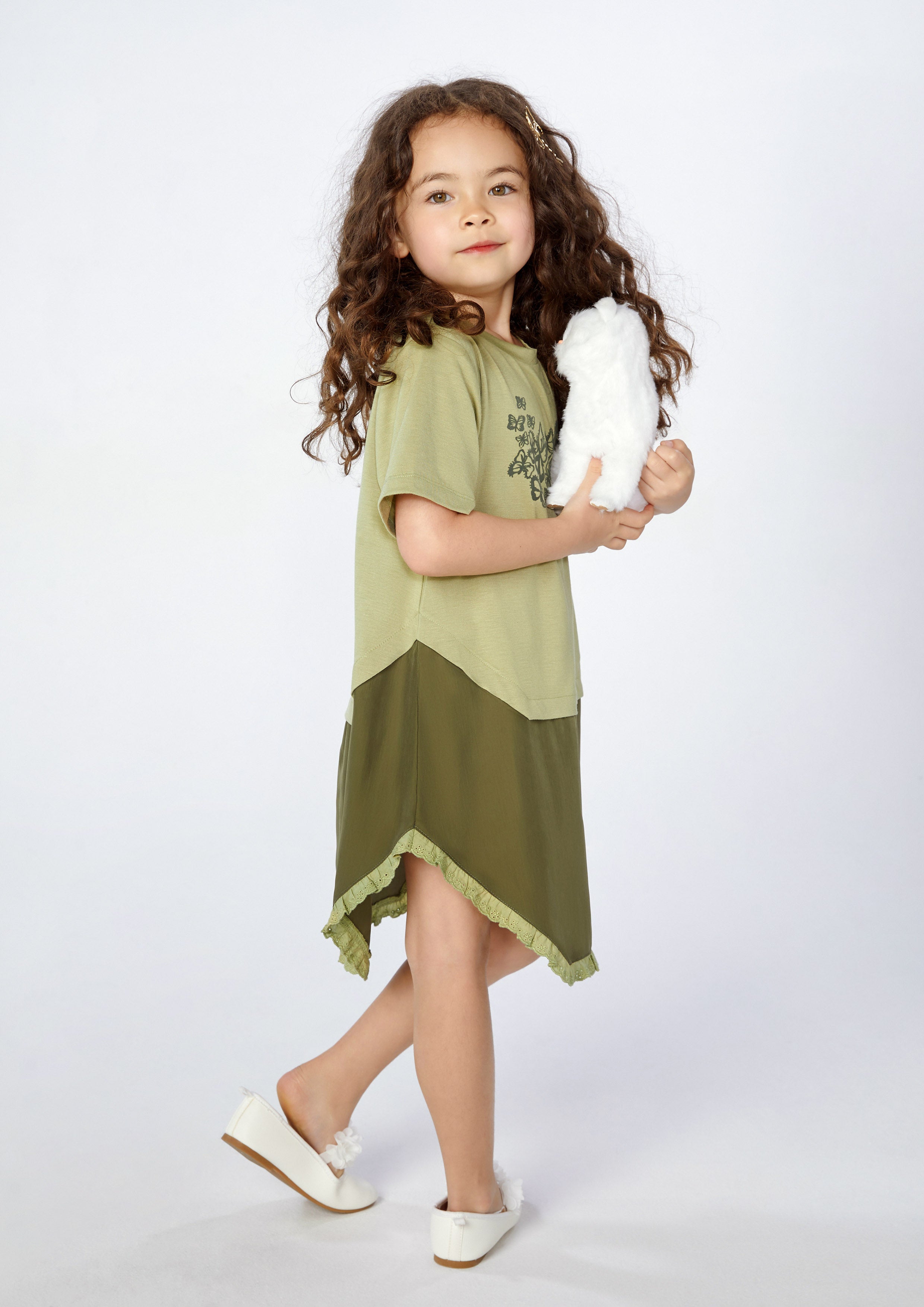 Frill Trim Asymmetric Skirt Mini Dress For Girl Woodland Wonderlust