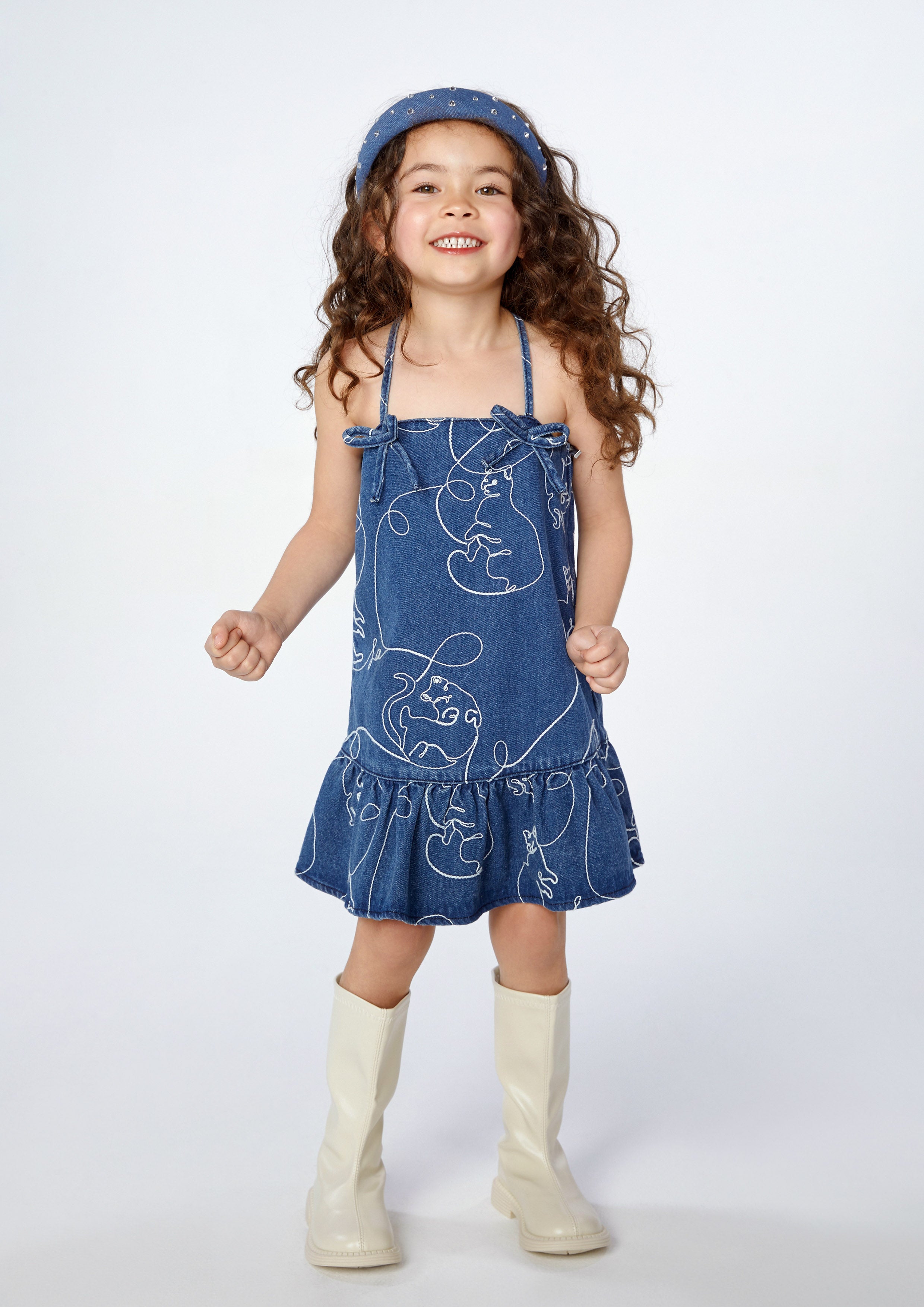 Cat Embroidery Ruffle Skirt Mini Dress For Girls The Eyes of Jungle