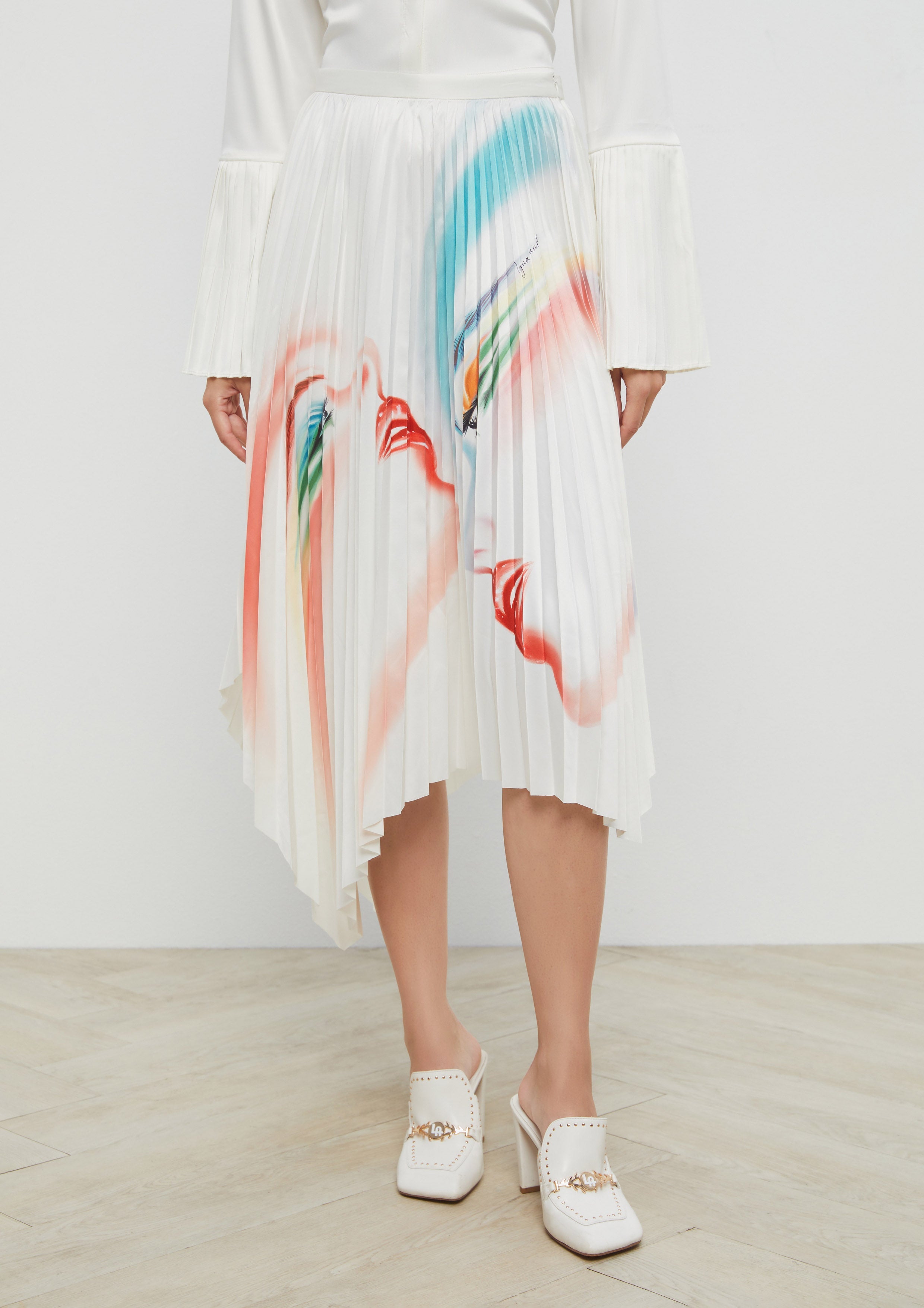 Print Pleated Asymmetric Skirt Echo