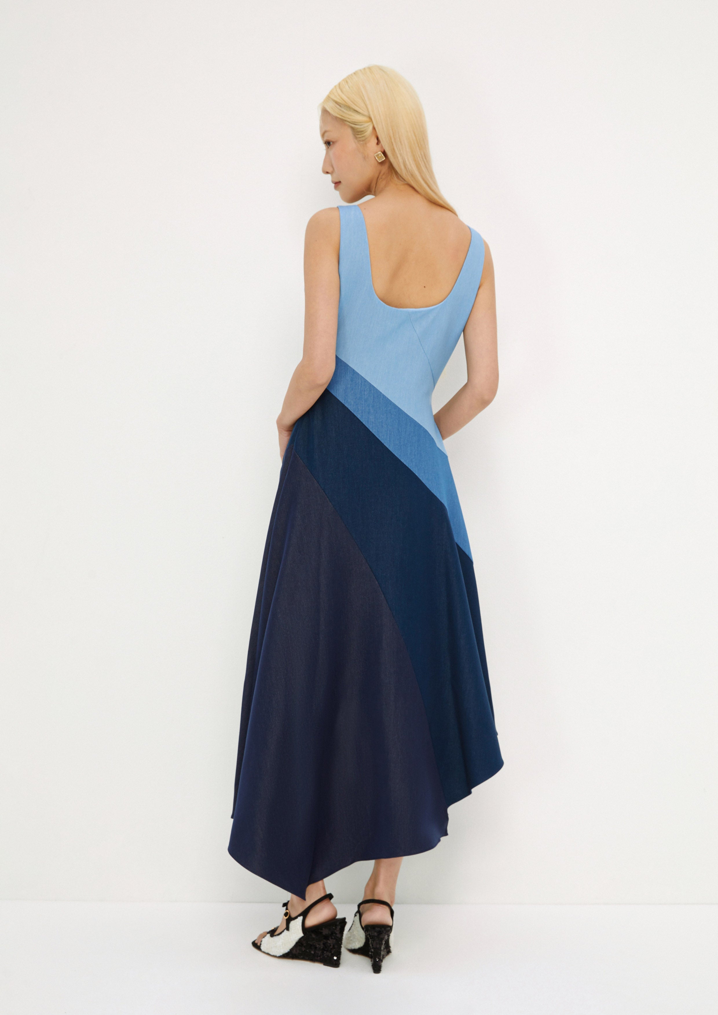 Sleeveless Asymmetric Skirt Dress Mist Through The Pine