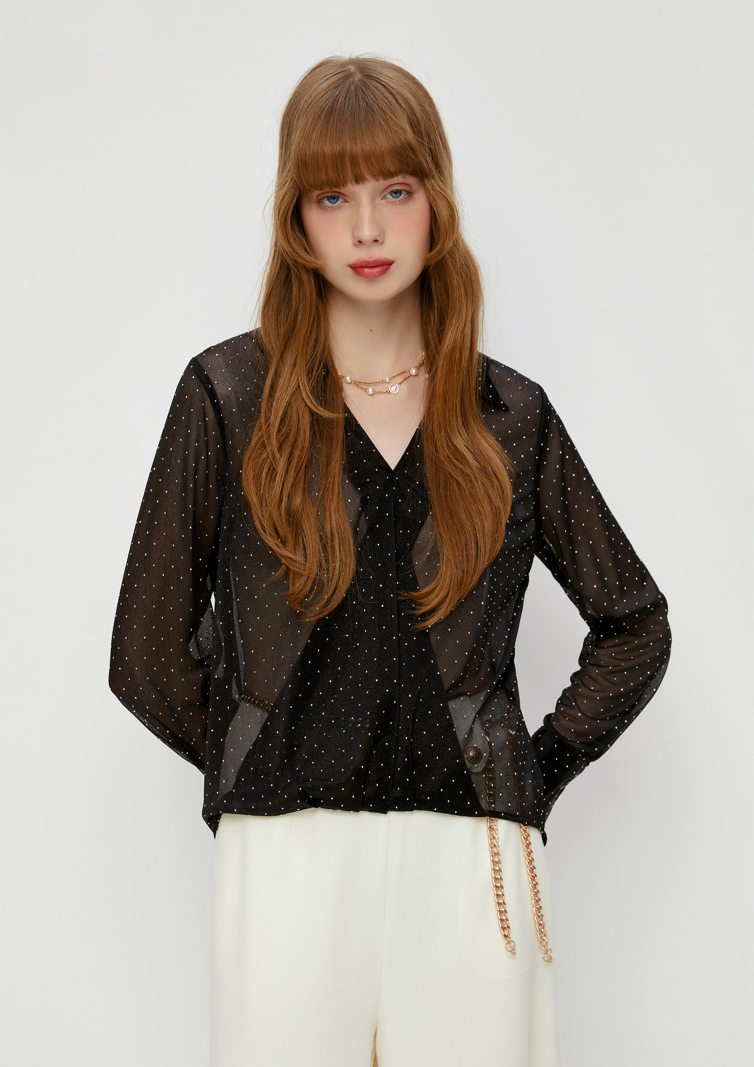 See-Through Long Sleeve Top Whisper of The Song Birds