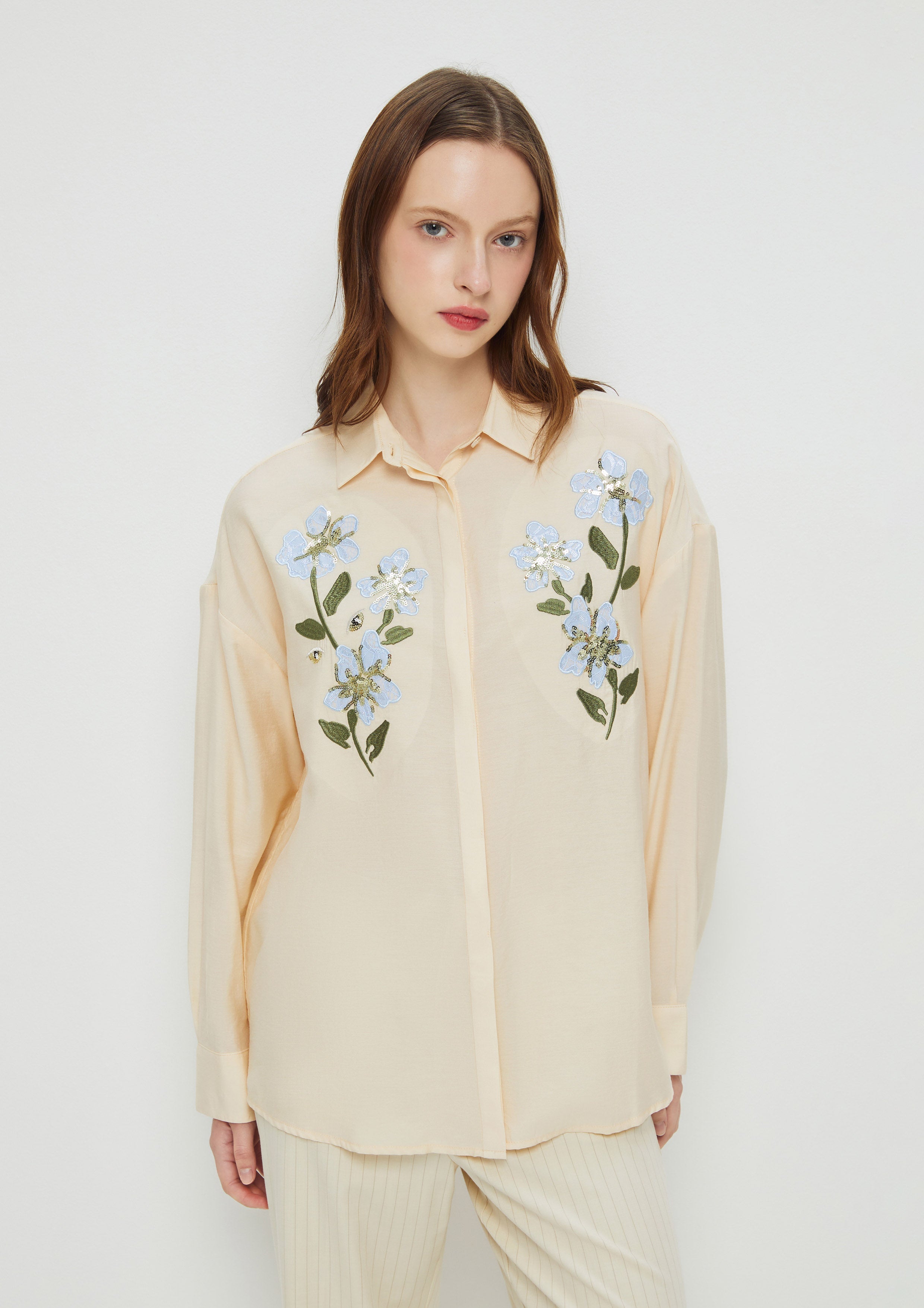 Floral Embroidery Shirt Amid Bloom And Savannah