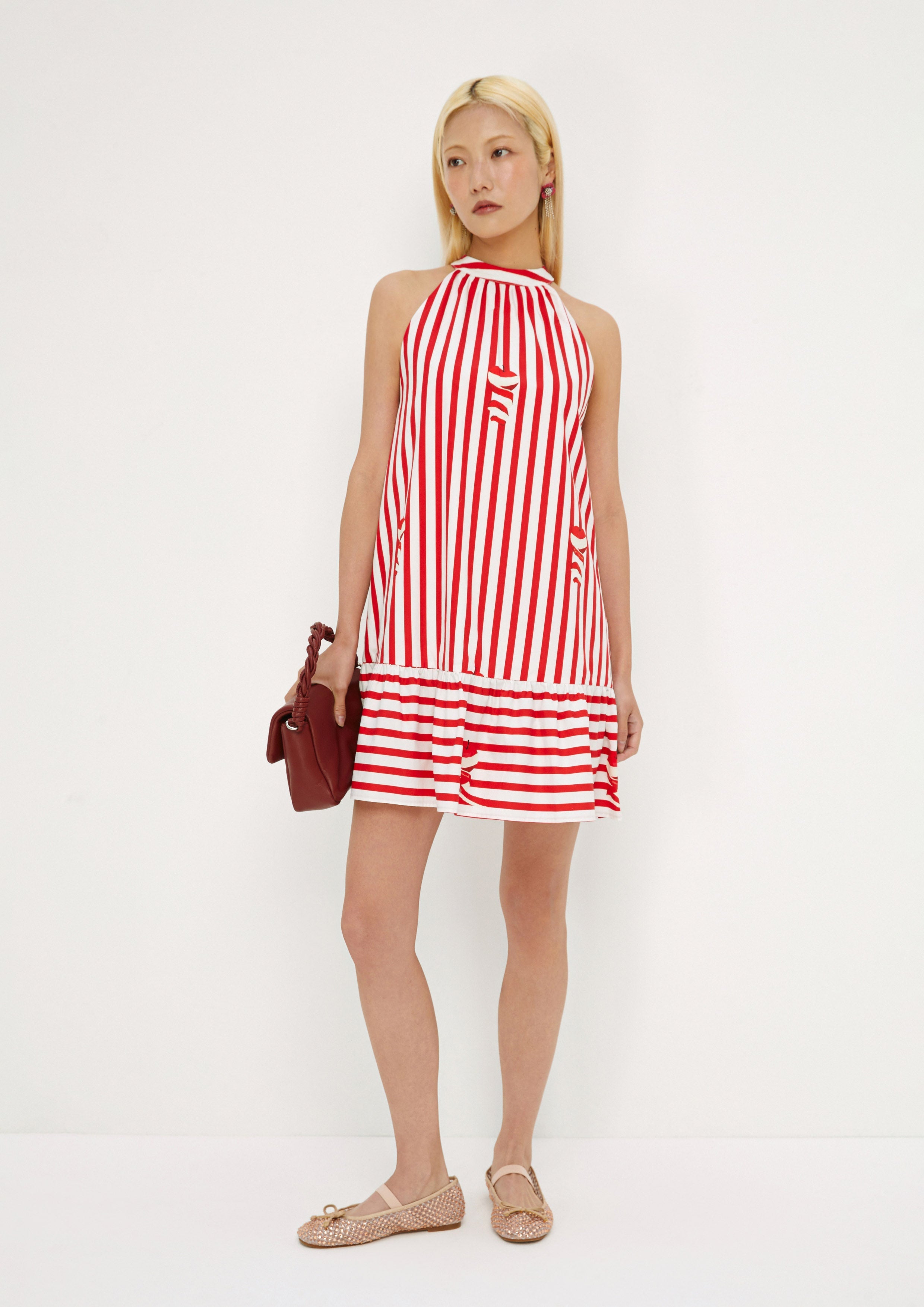 Stripe With Apple Print Halter Dress Savor The Crisp