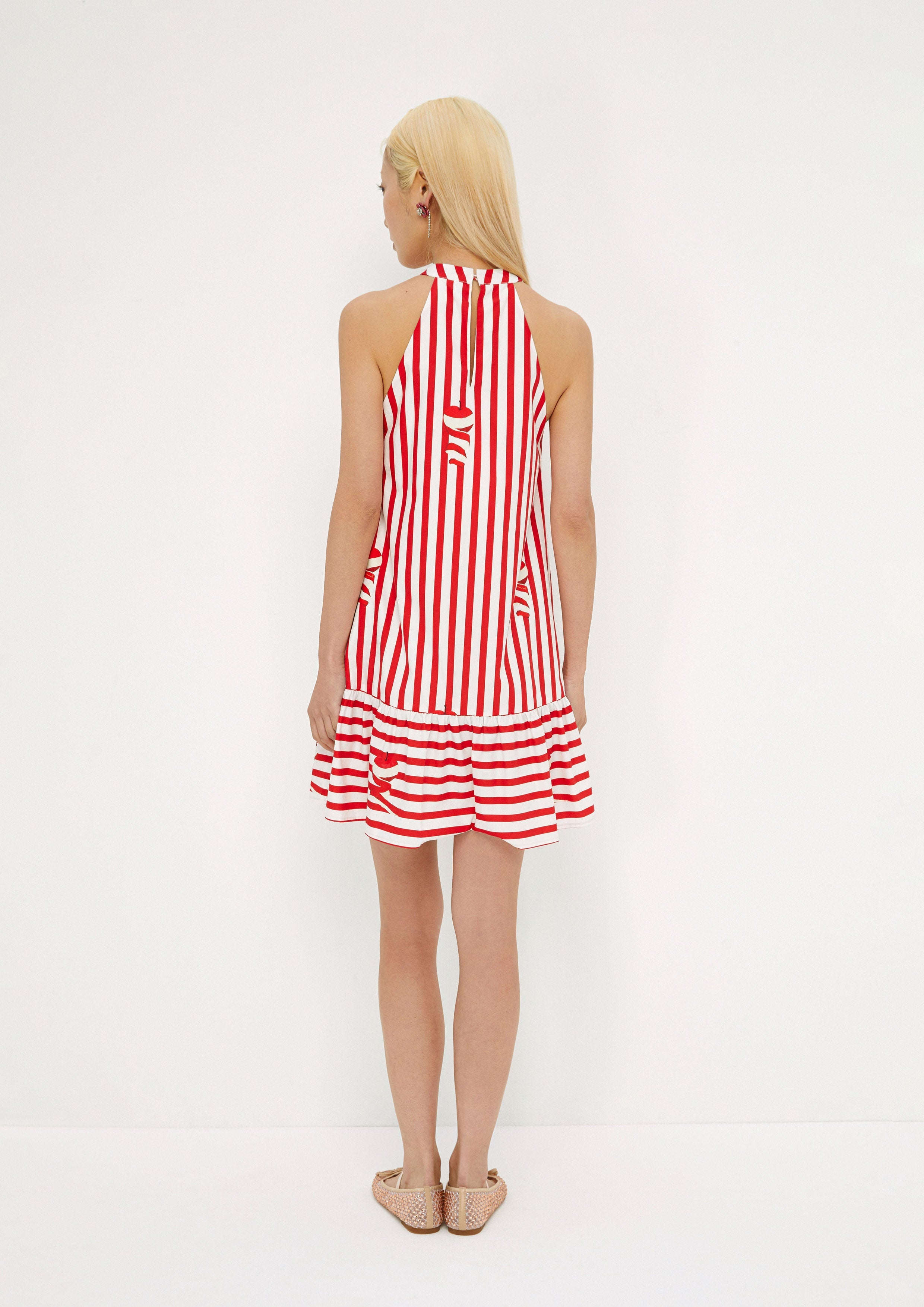 Stripe With Apple Print Halter Dress Savor The Crisp