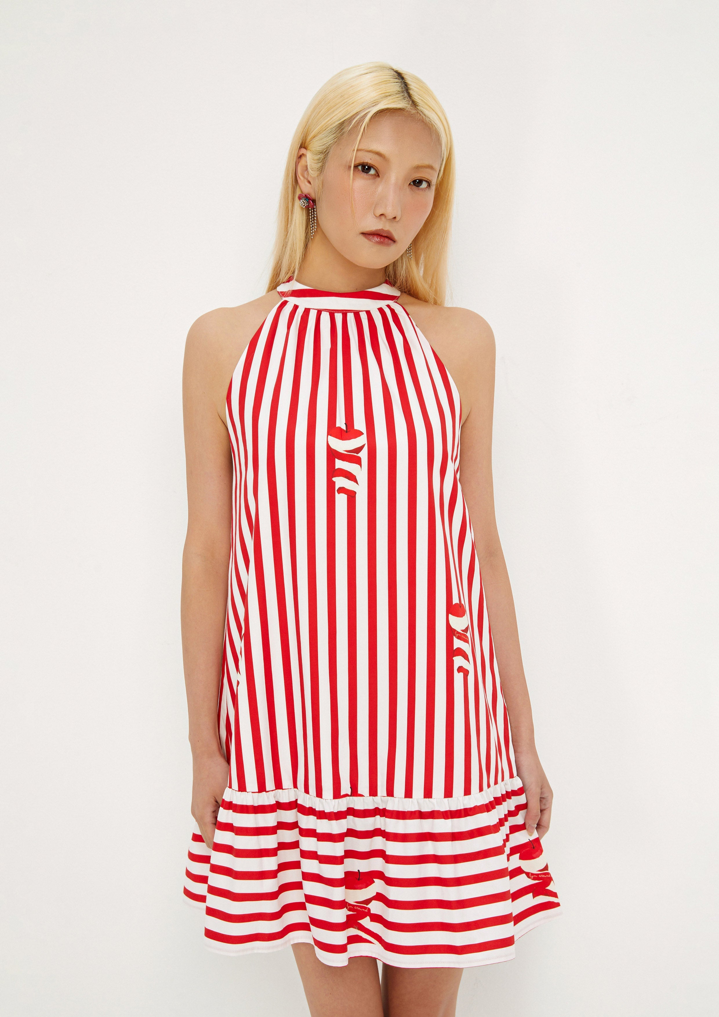 Stripe With Apple Print Halter Dress Savor The Crisp