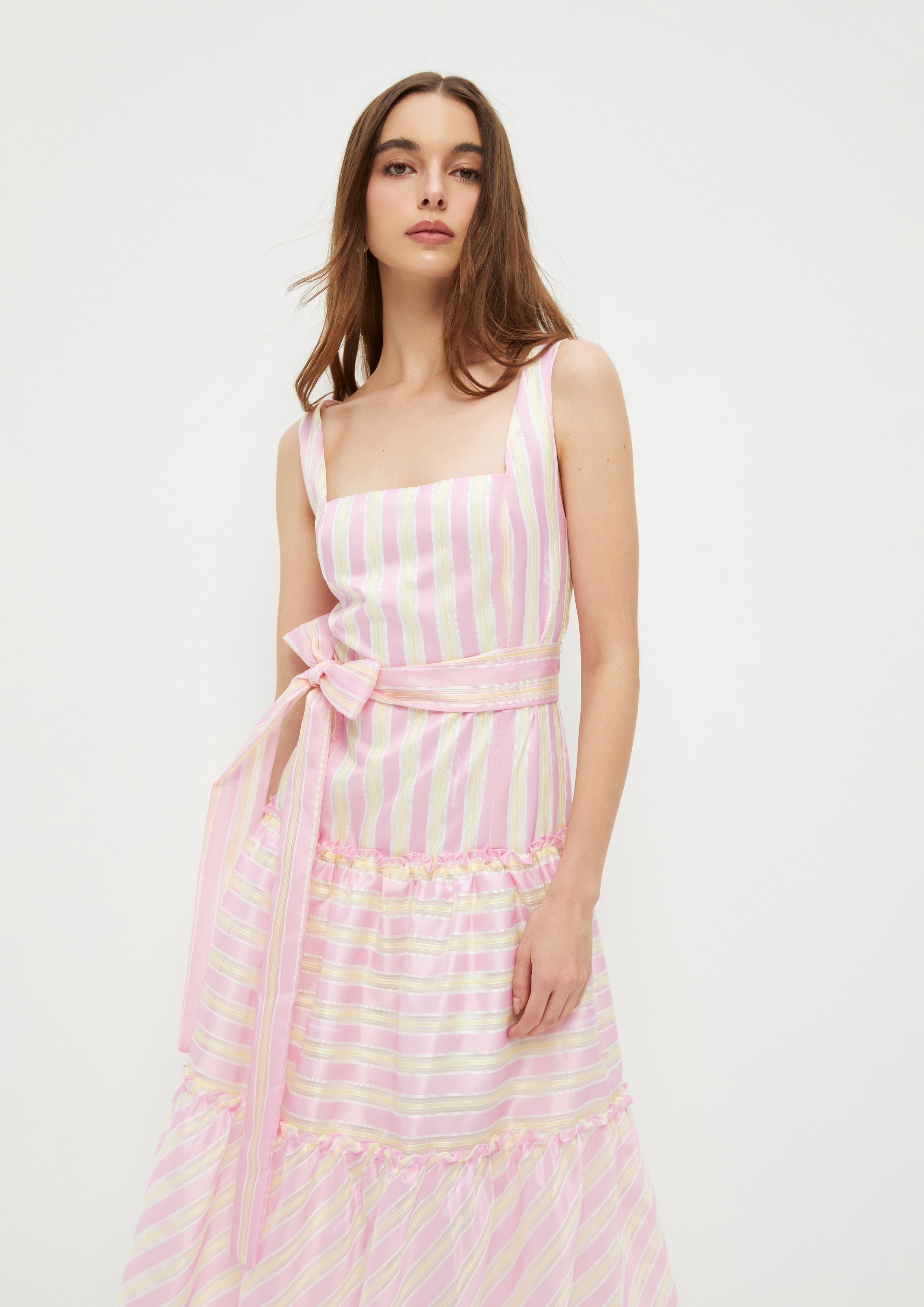 Satin Stripe Midi Dress Ndoto Field