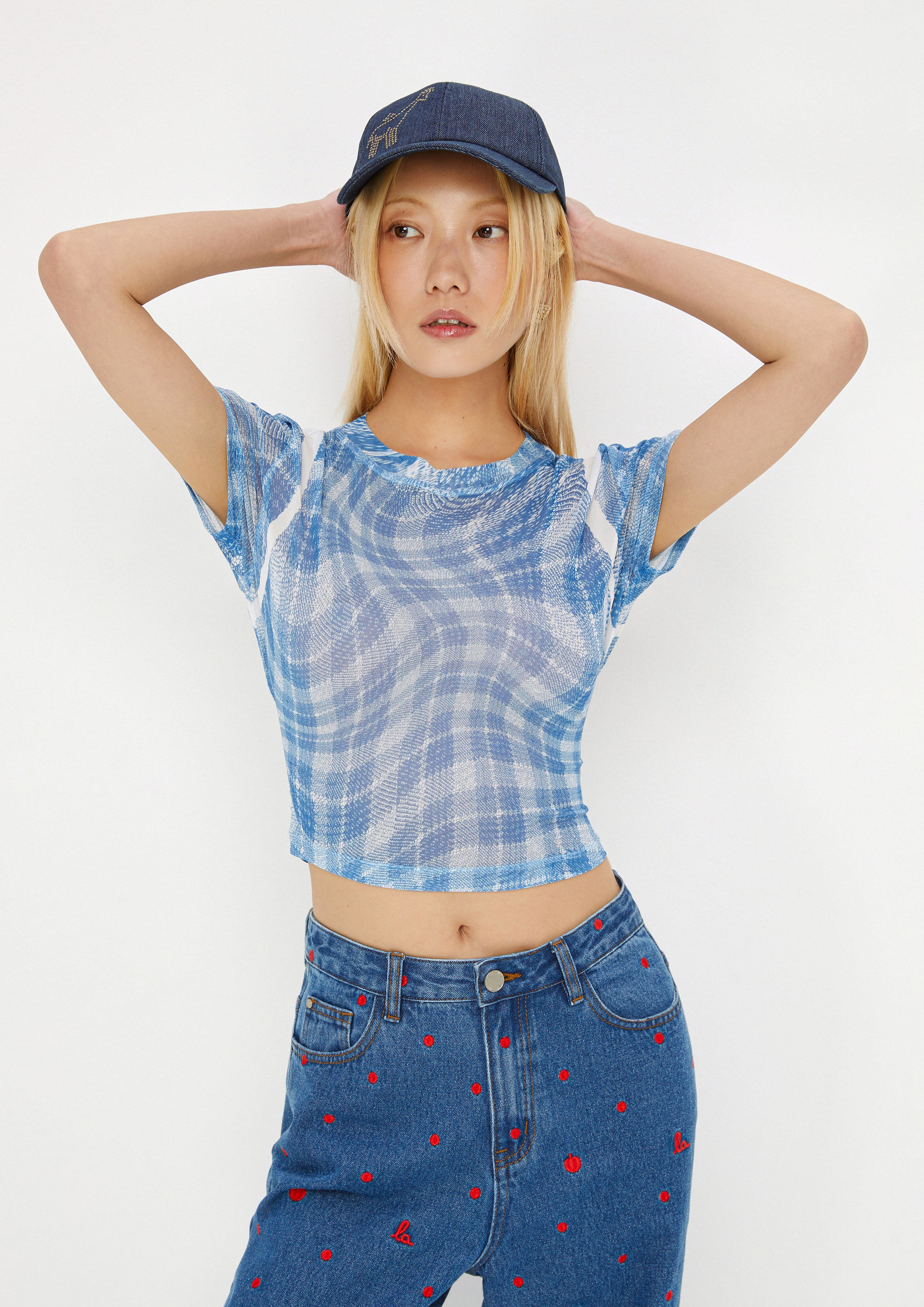 Print Sheer Short Sleeve Top Drowning In Love
