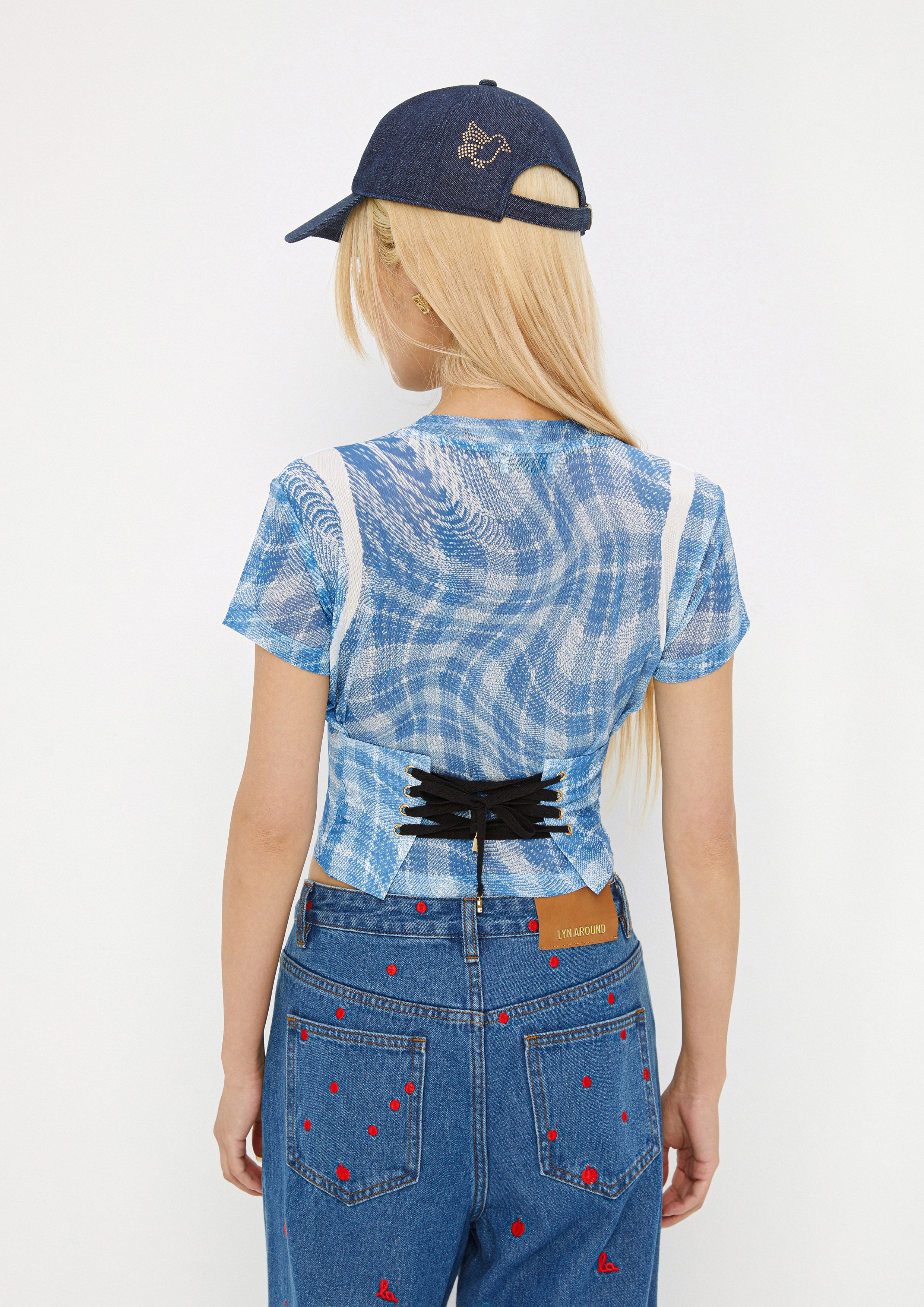 Print Sheer Short Sleeve Top Drowning In Love