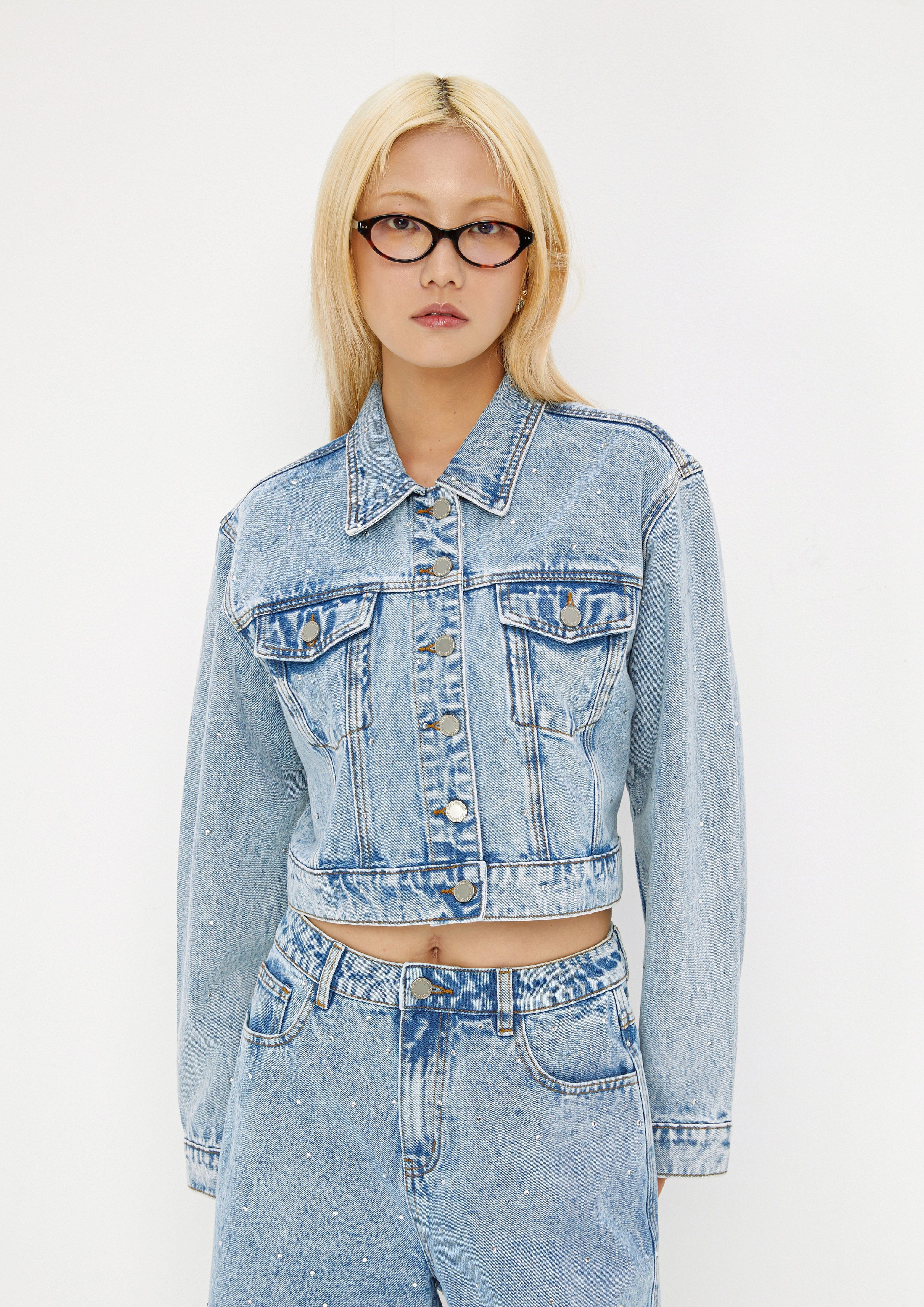 Denim Crop Jacket Mist Through The Pine