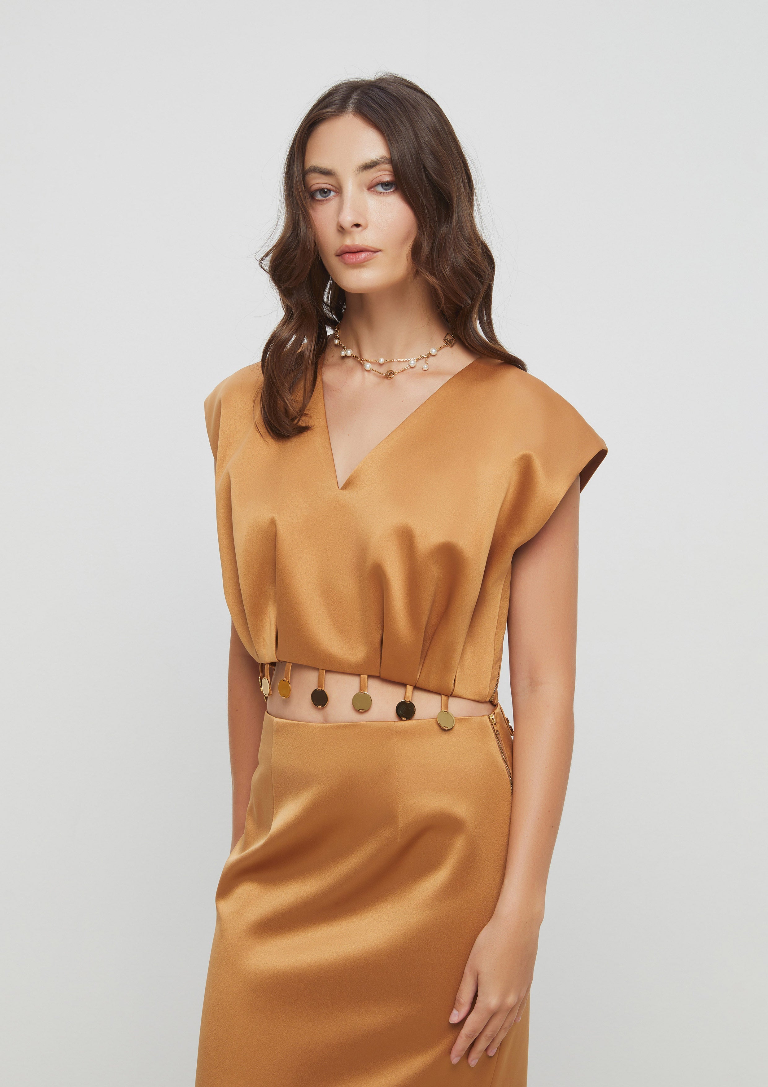 Satin Crop Top With Metal Charms Eclipse Garden
