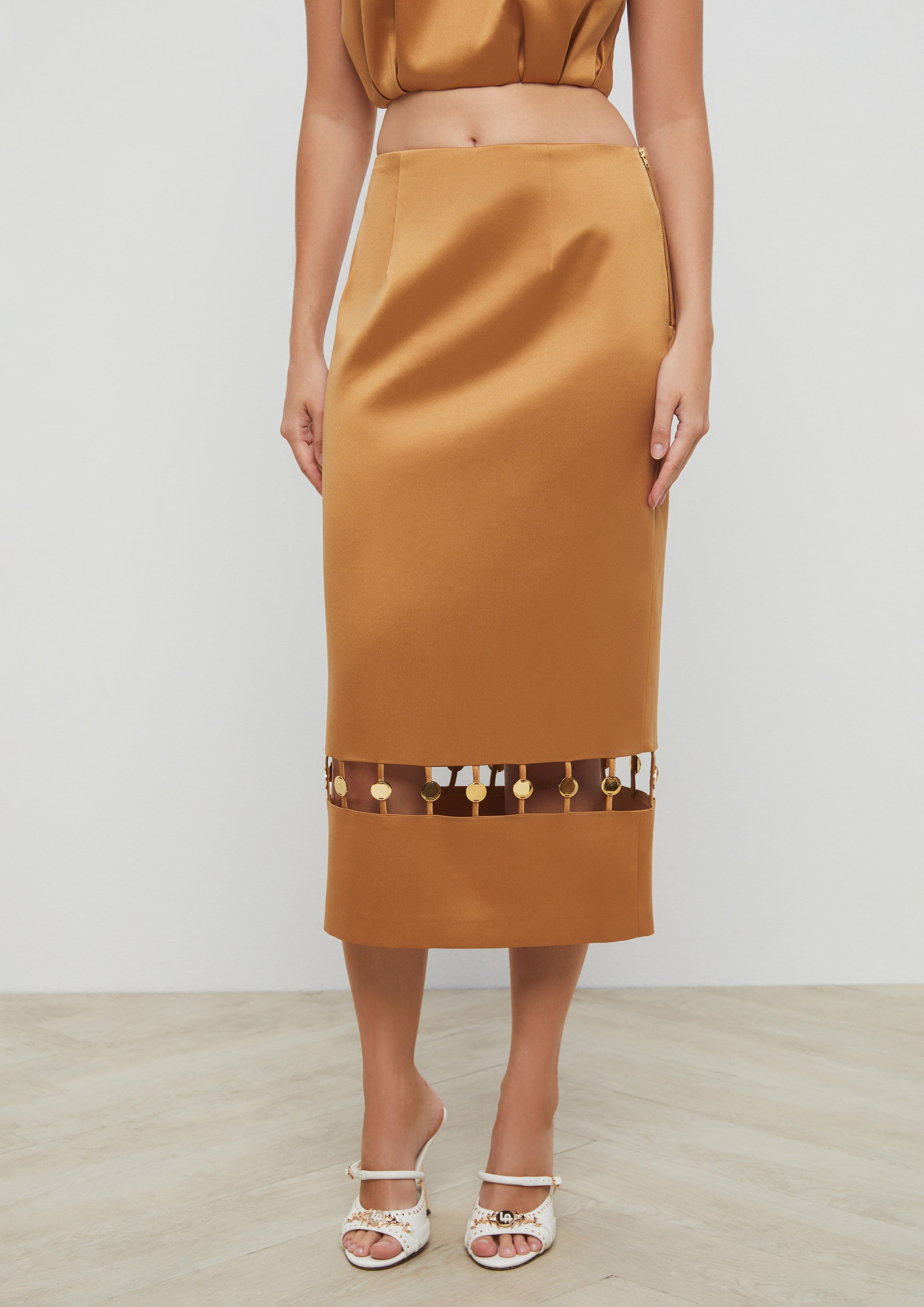 Satin Midi Skirt With Cut Out Eclipse Garden