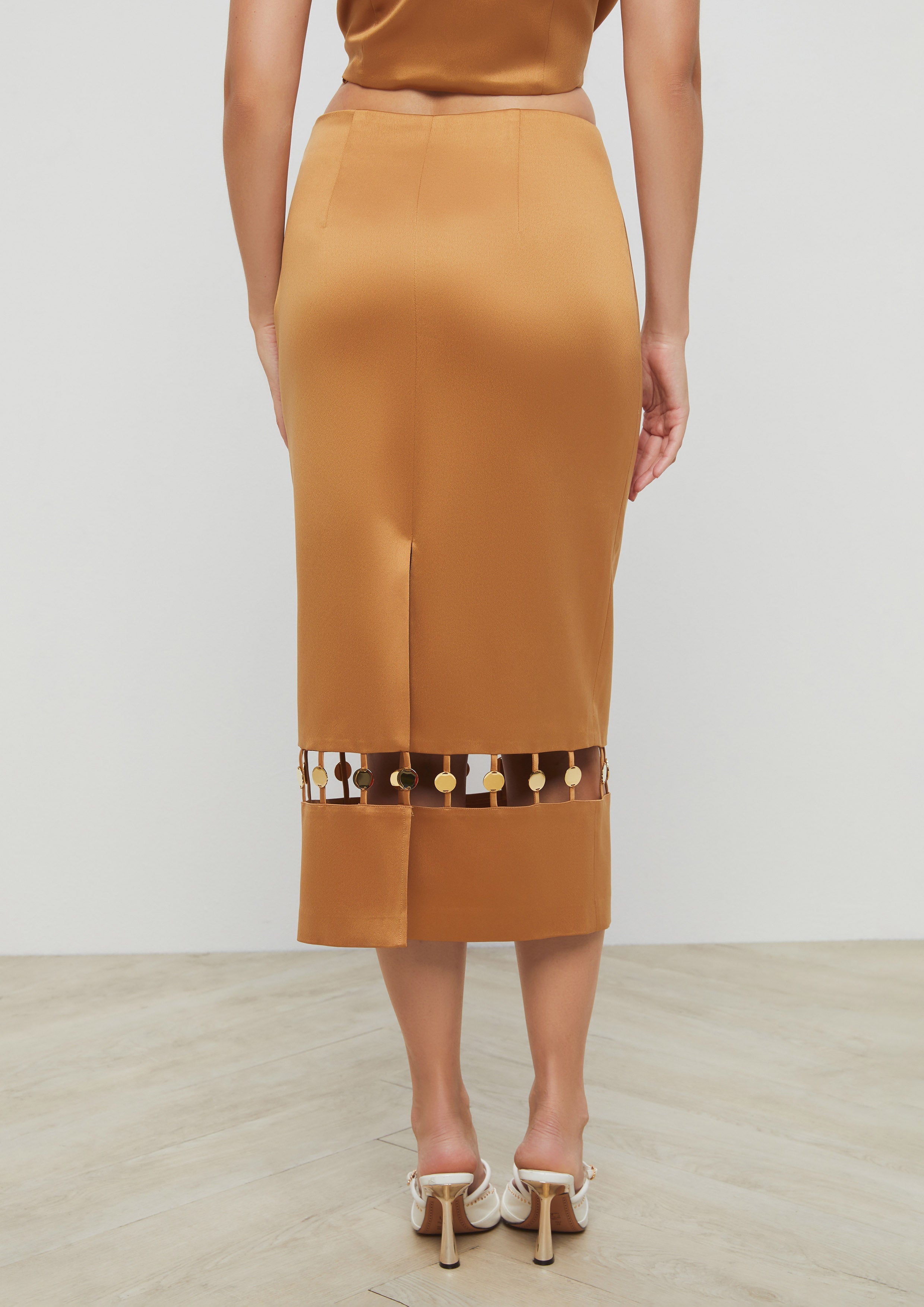 Satin Midi Skirt With Cut Out Eclipse Garden