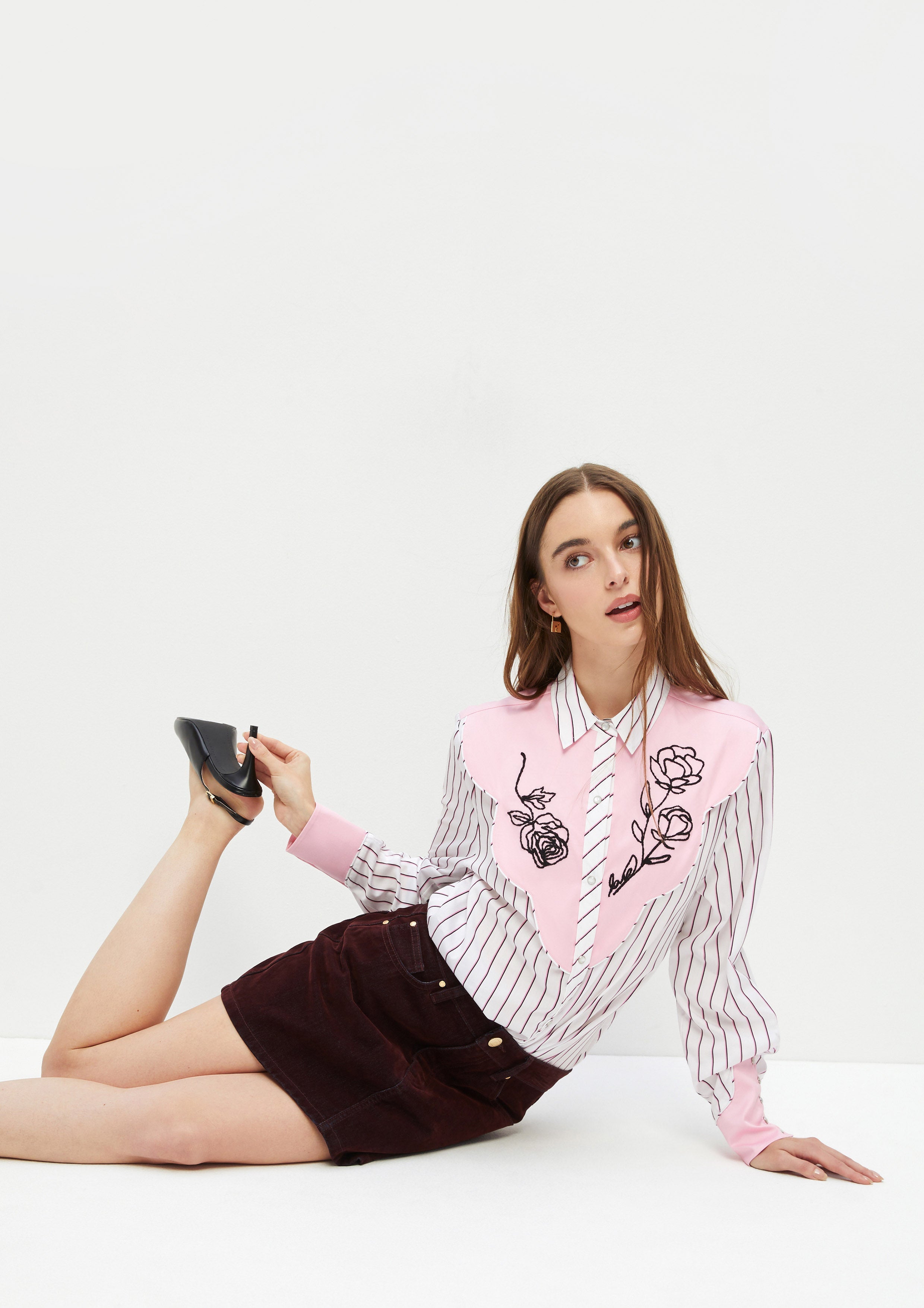 Rose Embroidery Long Sleeve Shirt Ndoto Field