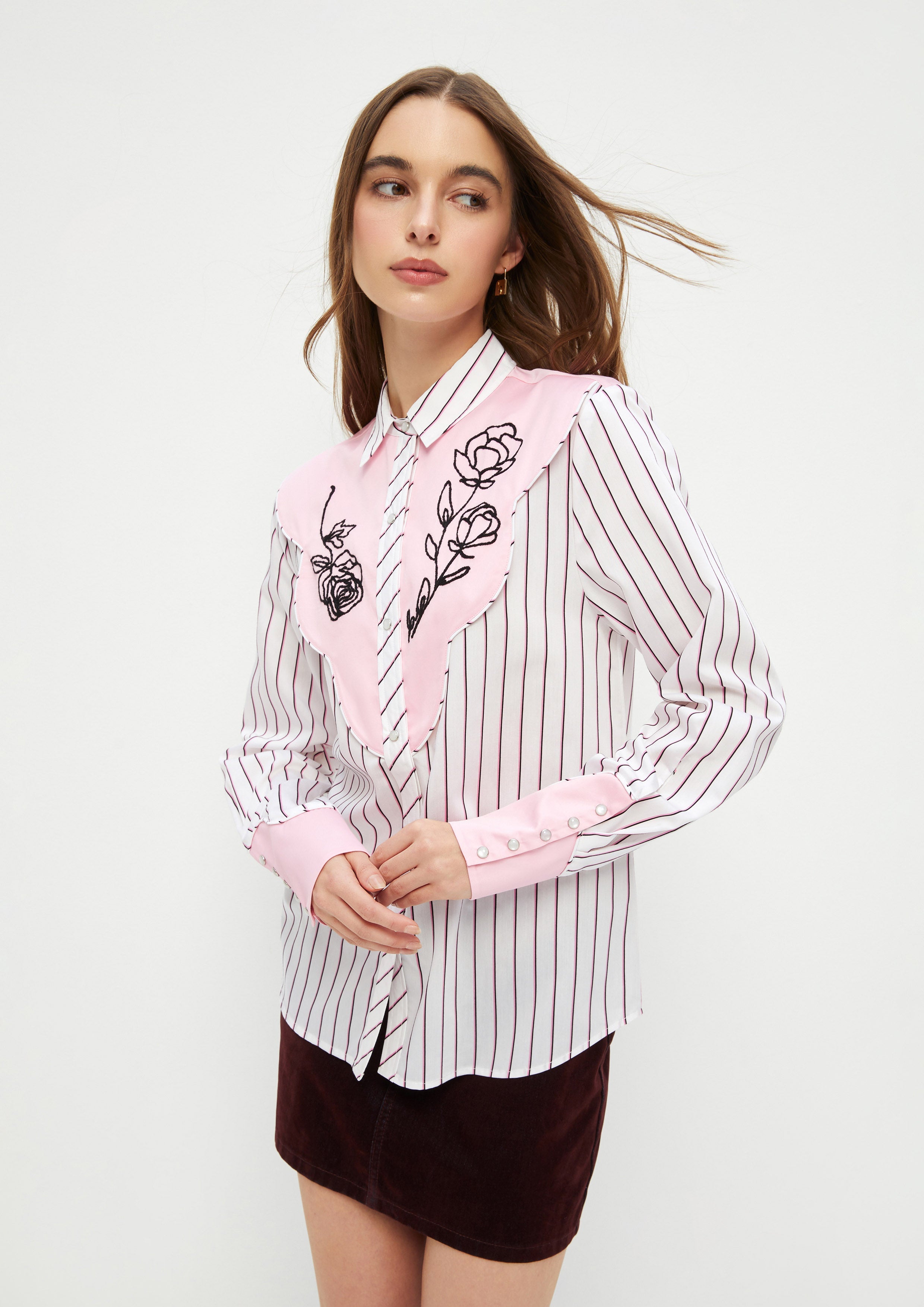 Rose Embroidery Long Sleeve Shirt Ndoto Field