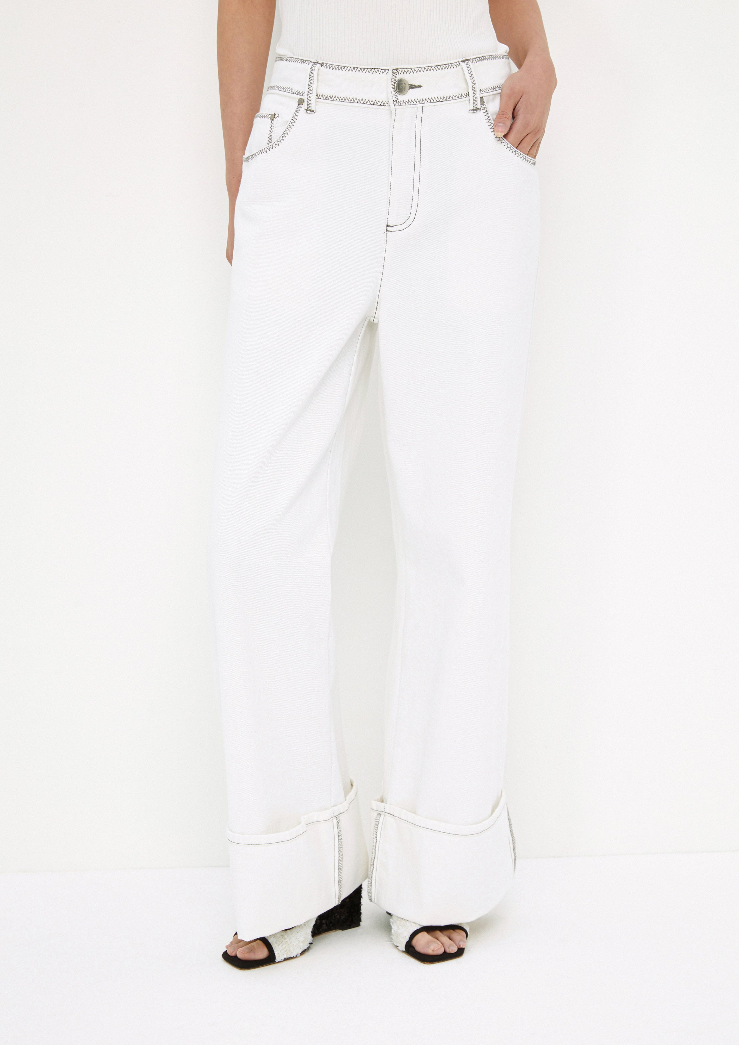 Contrast Stitching Pants Mist Through The Pine