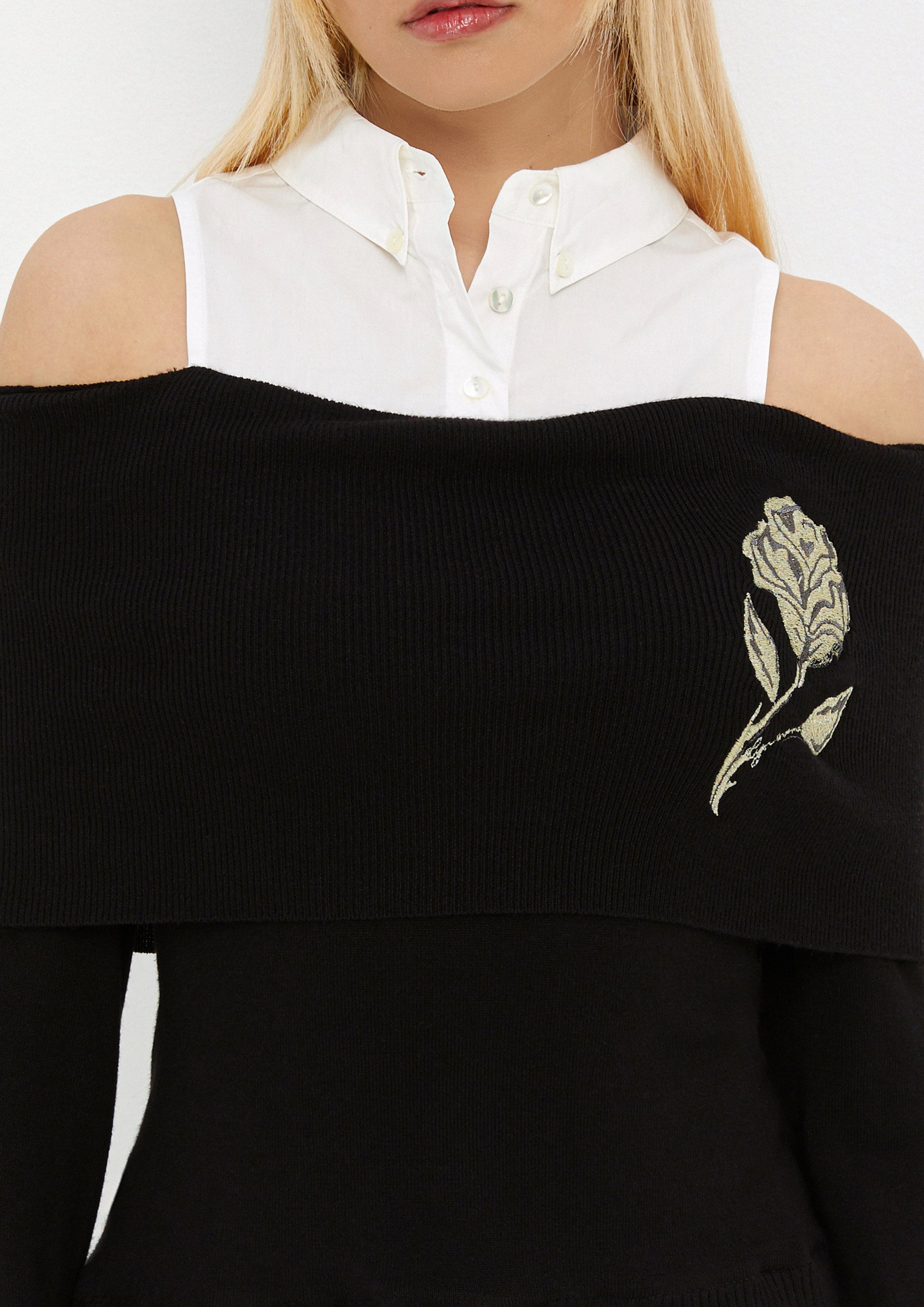 Cold Shoulder Patch Long Sleeve Top Drowning In Love