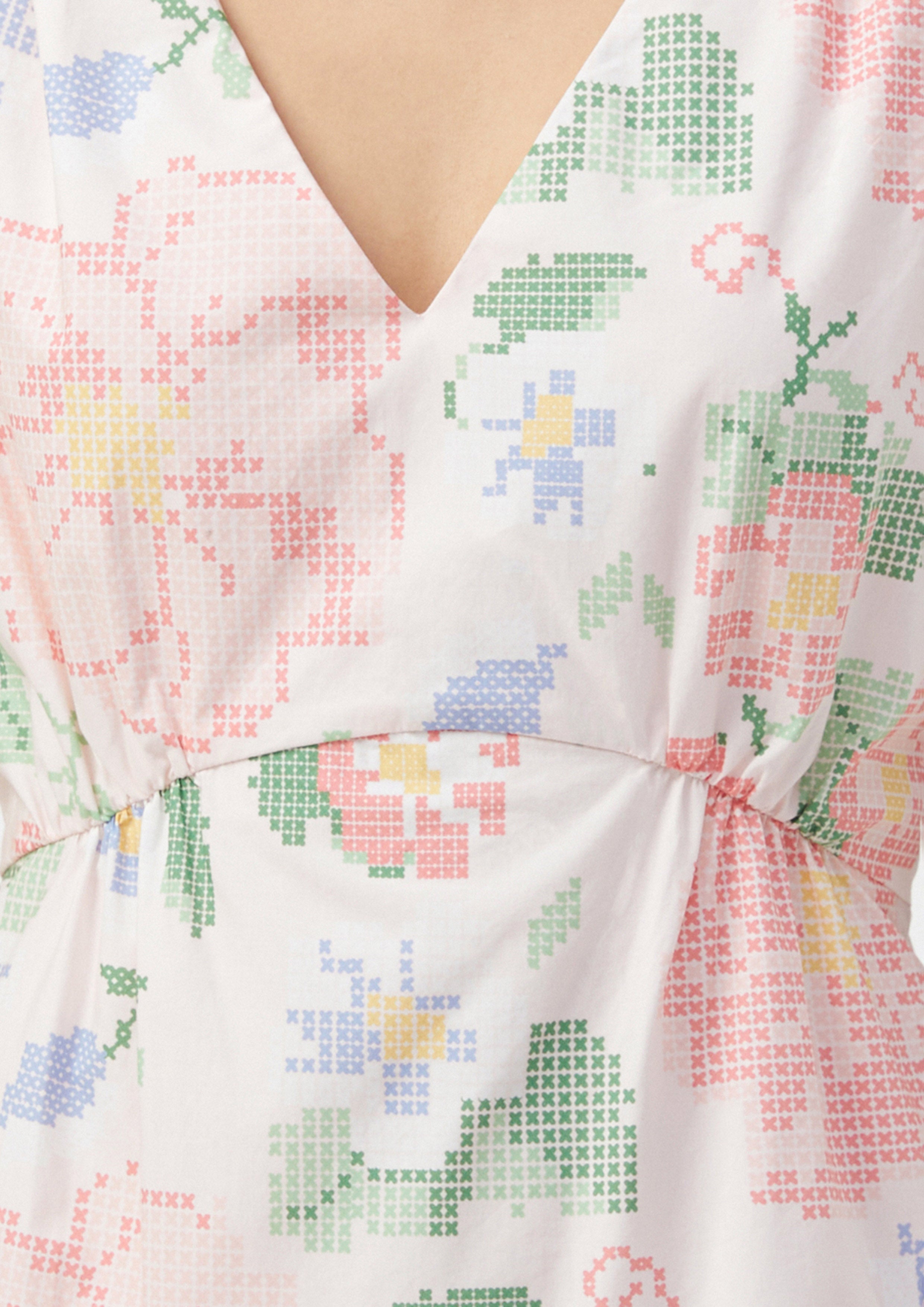 Patchwork Floral Embroidery Sleeveless Mini Dress Scandi Folk Art