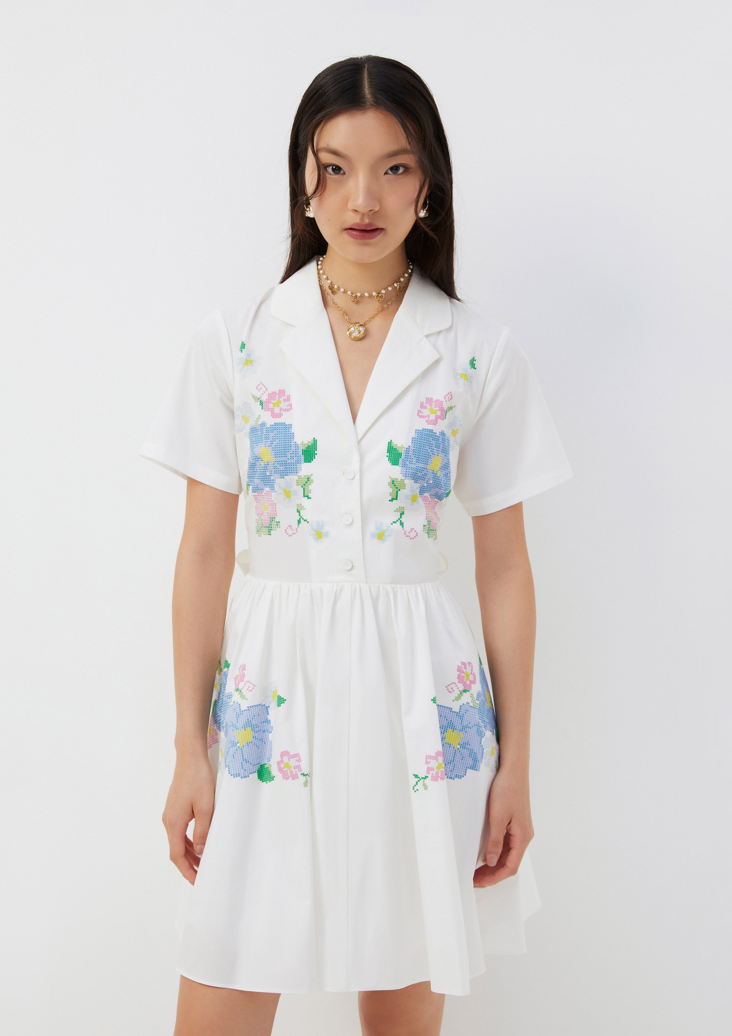 Embroidered Shirt Dress with Belt Scandi Folk Art