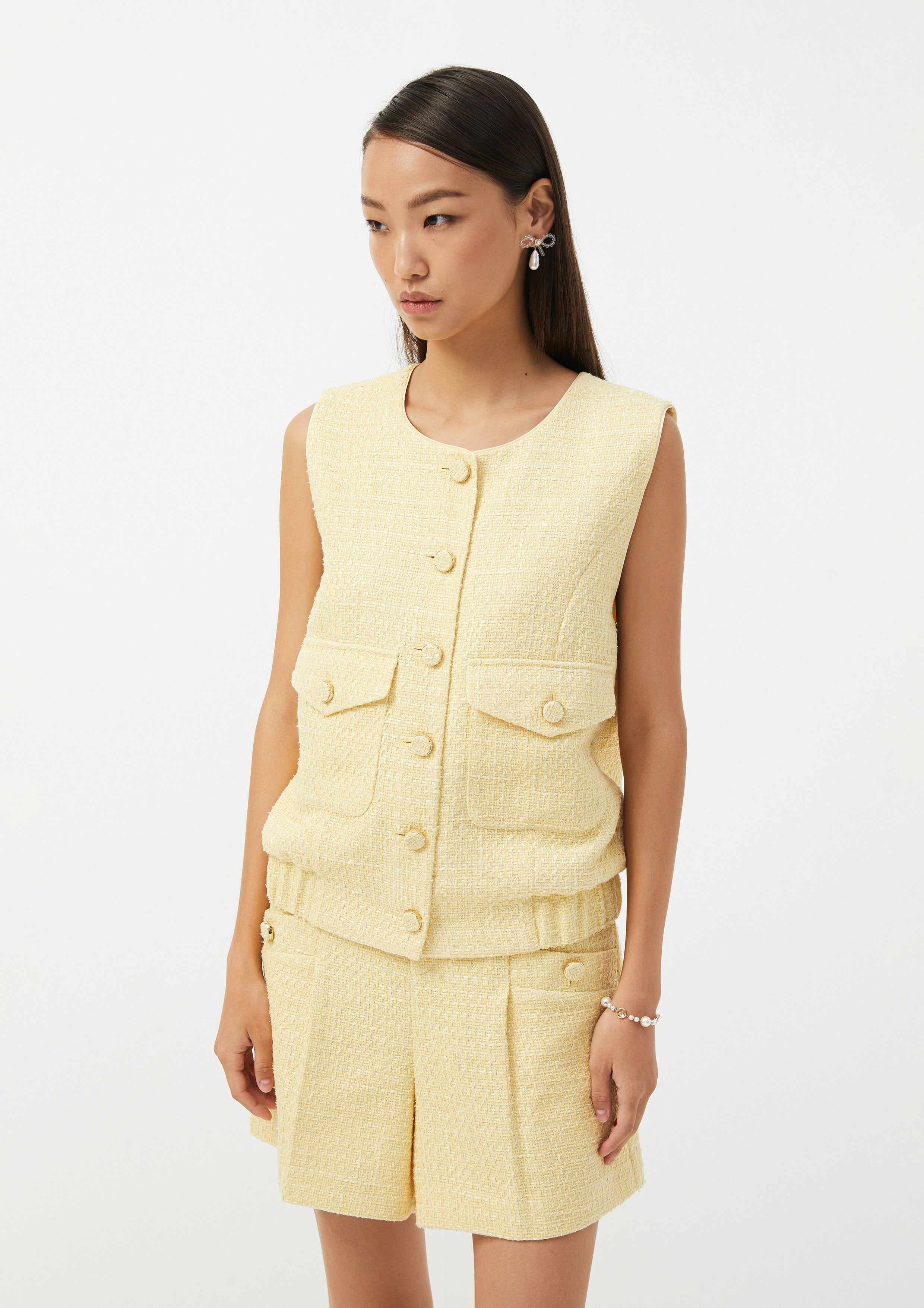 Tweed Buttoned Pocket Vest Scandi Folk Art