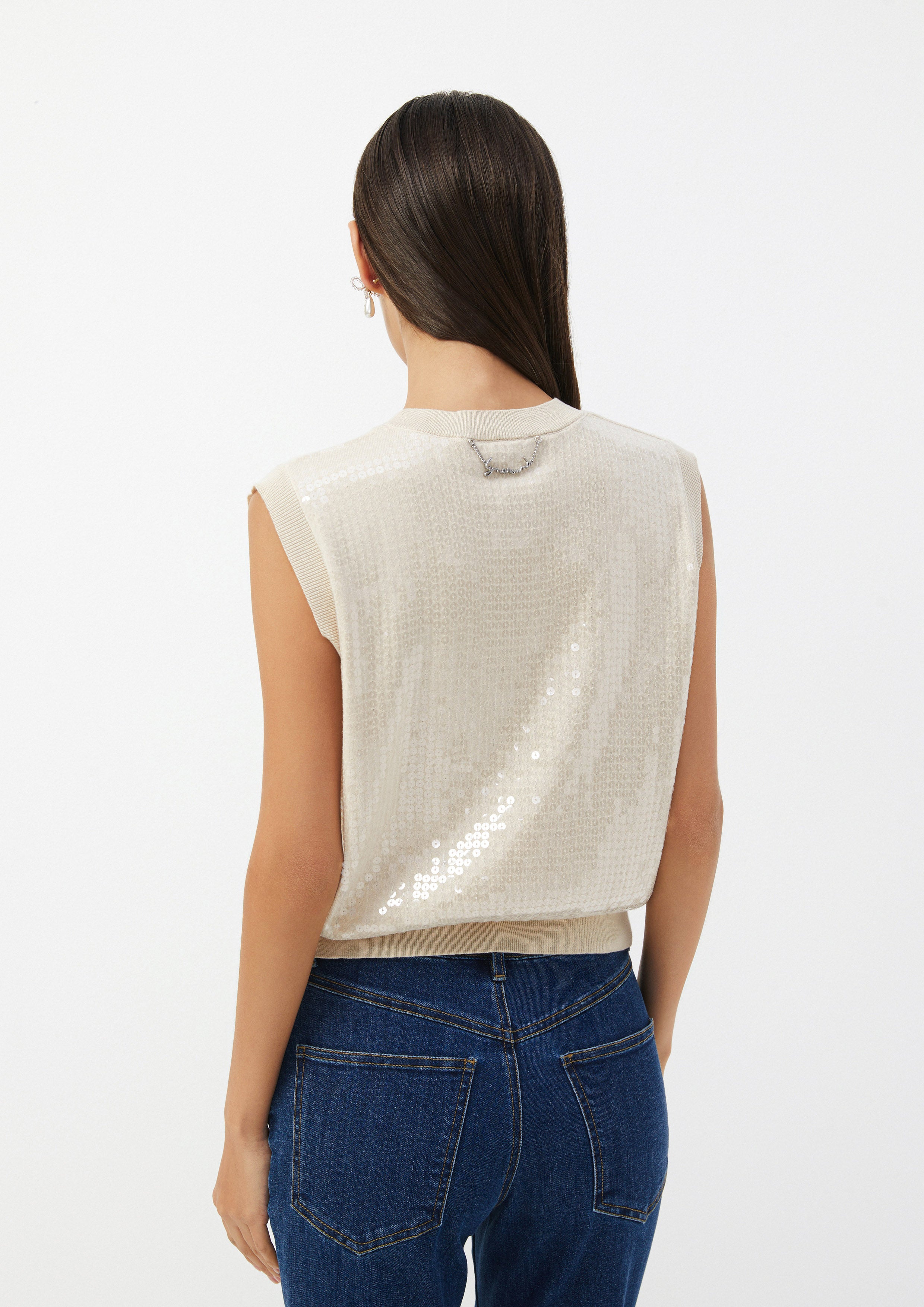 Sequin Embellished Knit Sleeveless Top Doppla Essenza