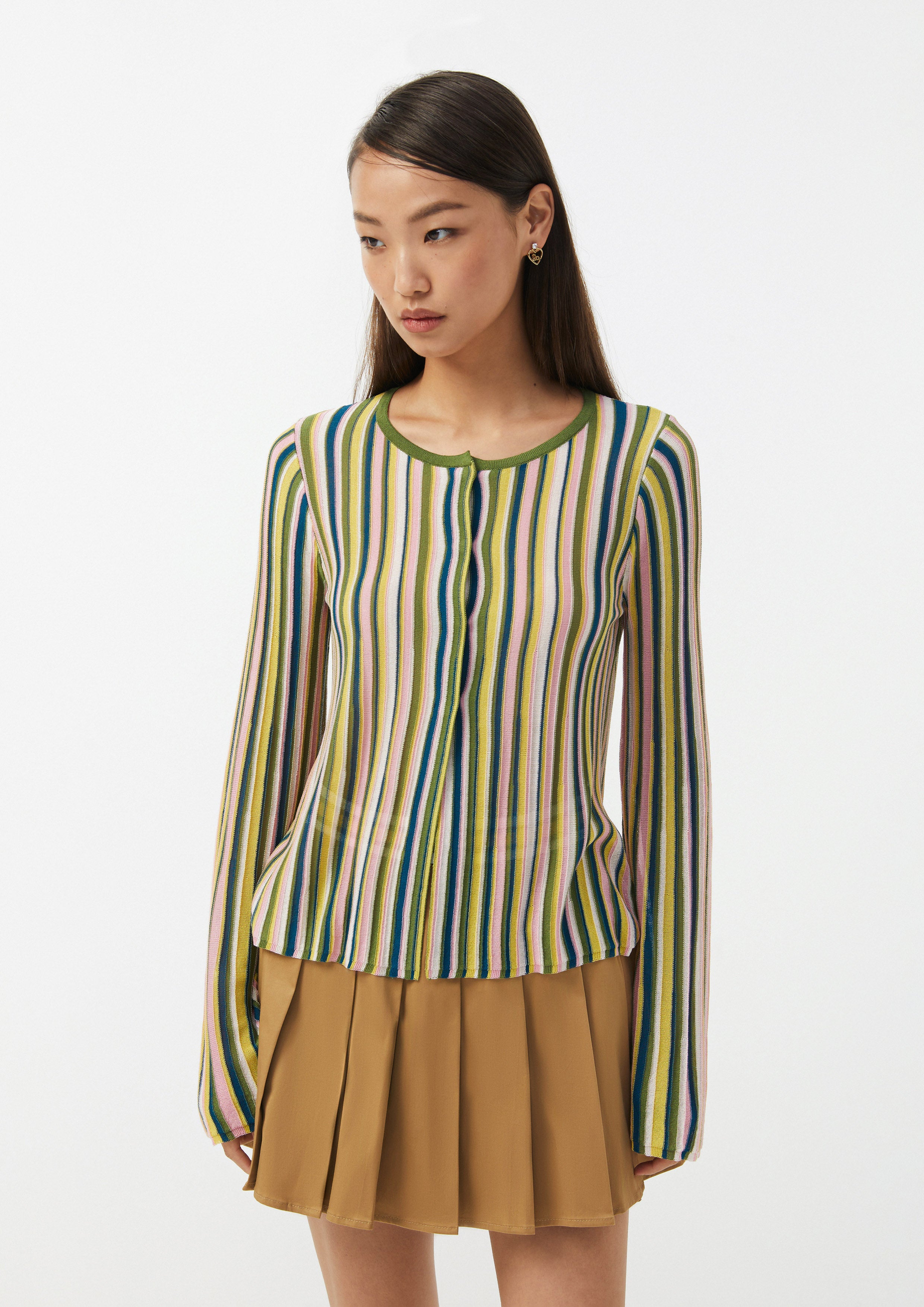 Stripe Knit Long Sleeve Cardigan Ember Mirage