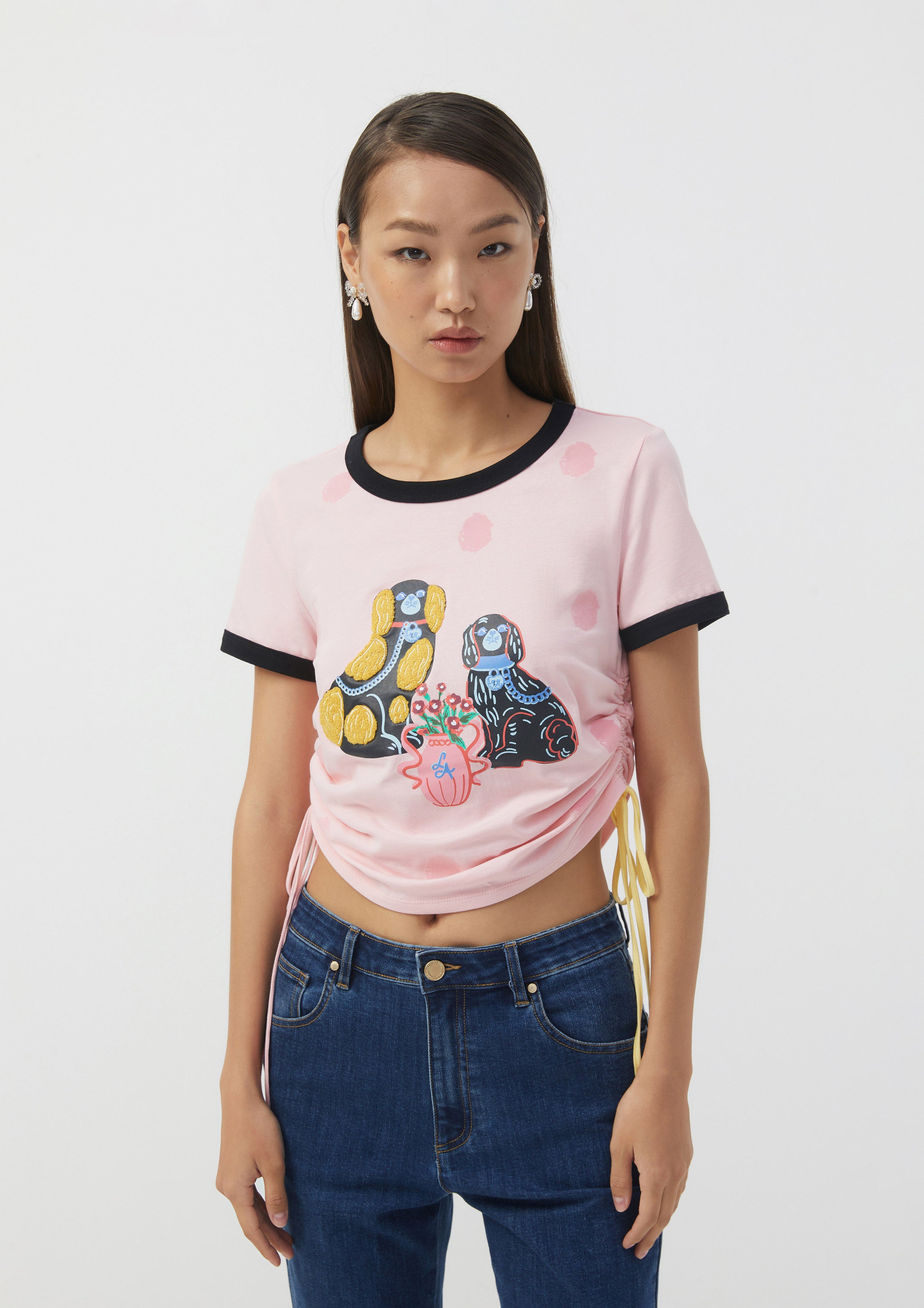 เสื้อครอป ดีไซน์รูดข้าง ลายสุนัข